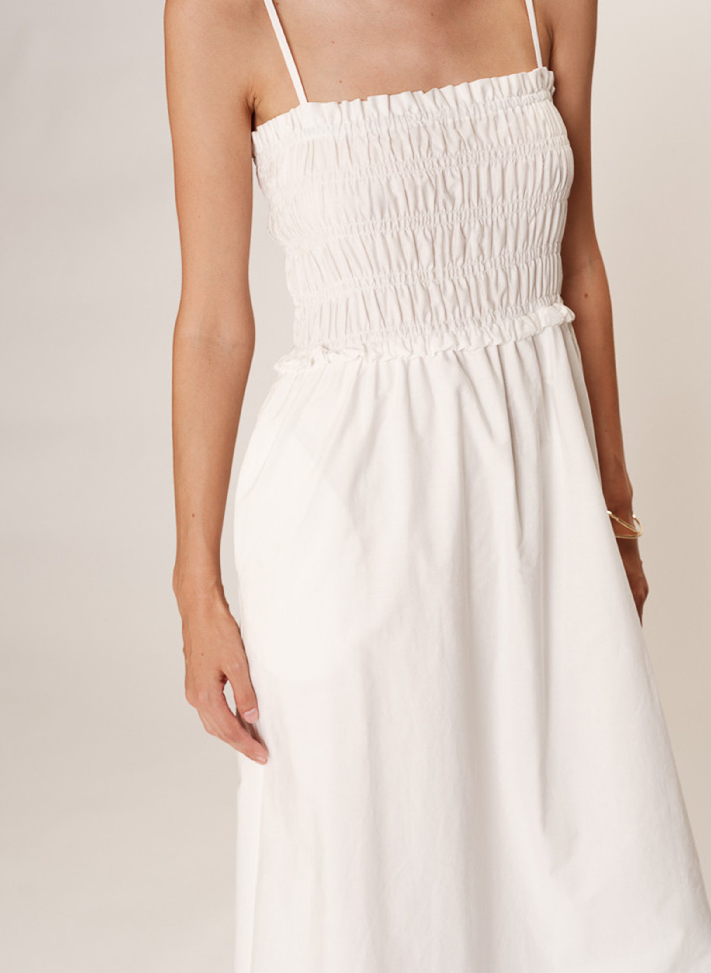 Long square neck cotton dress GRACE ET MILA White