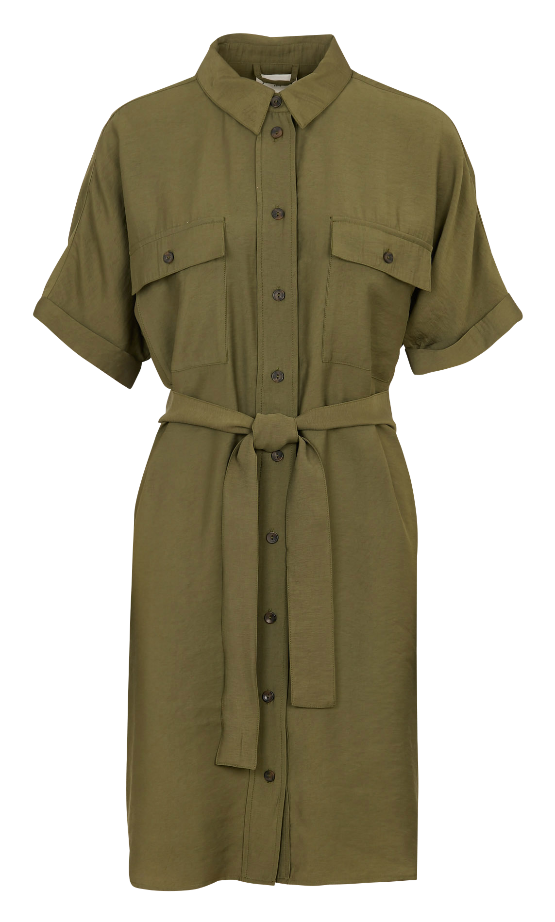 Robe courte fluide boutonnée avec ceinture MAISON 123 Kaki