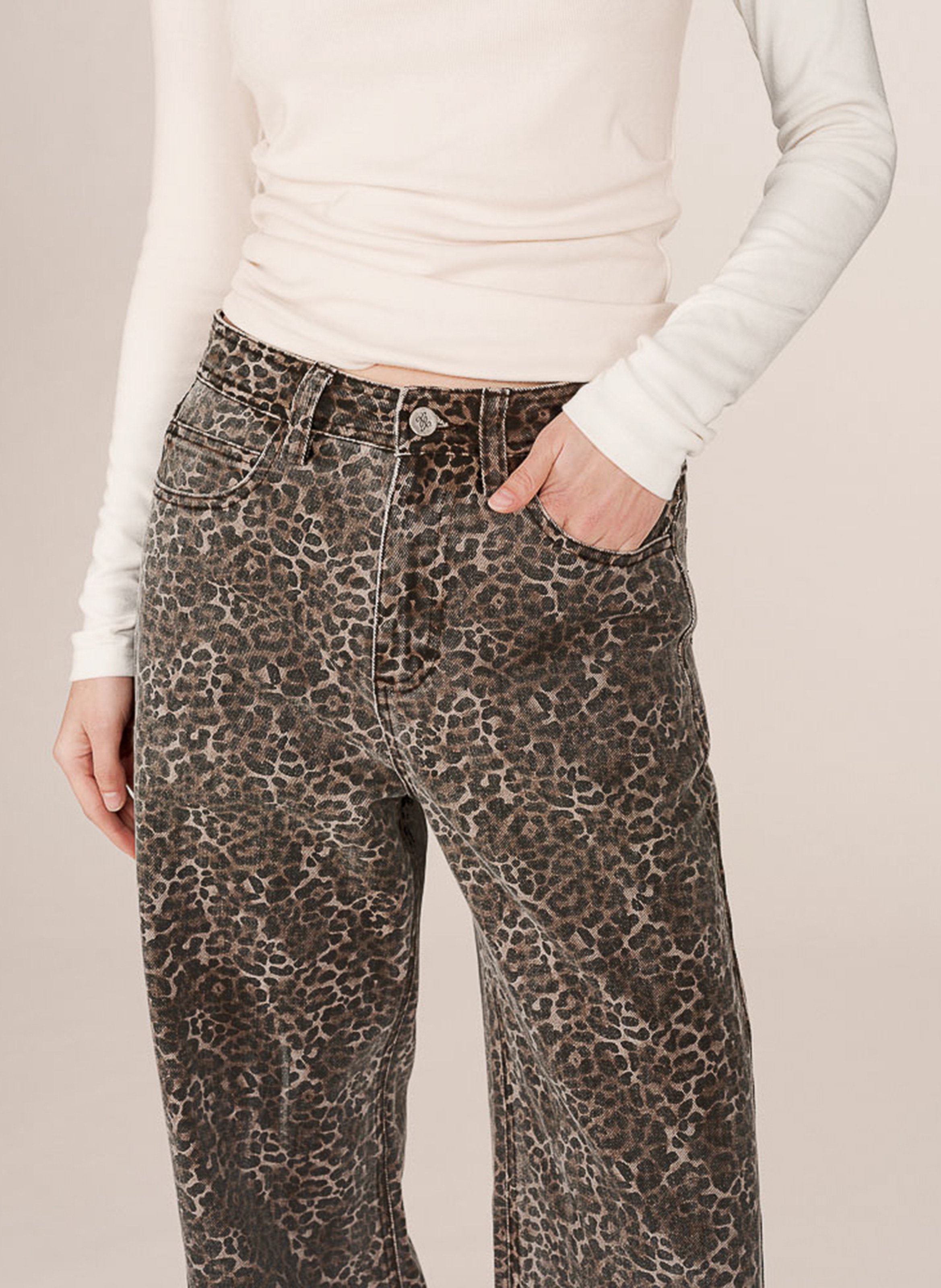 Leopard wide-leg cotton jeans GRACE ET MILA Brown