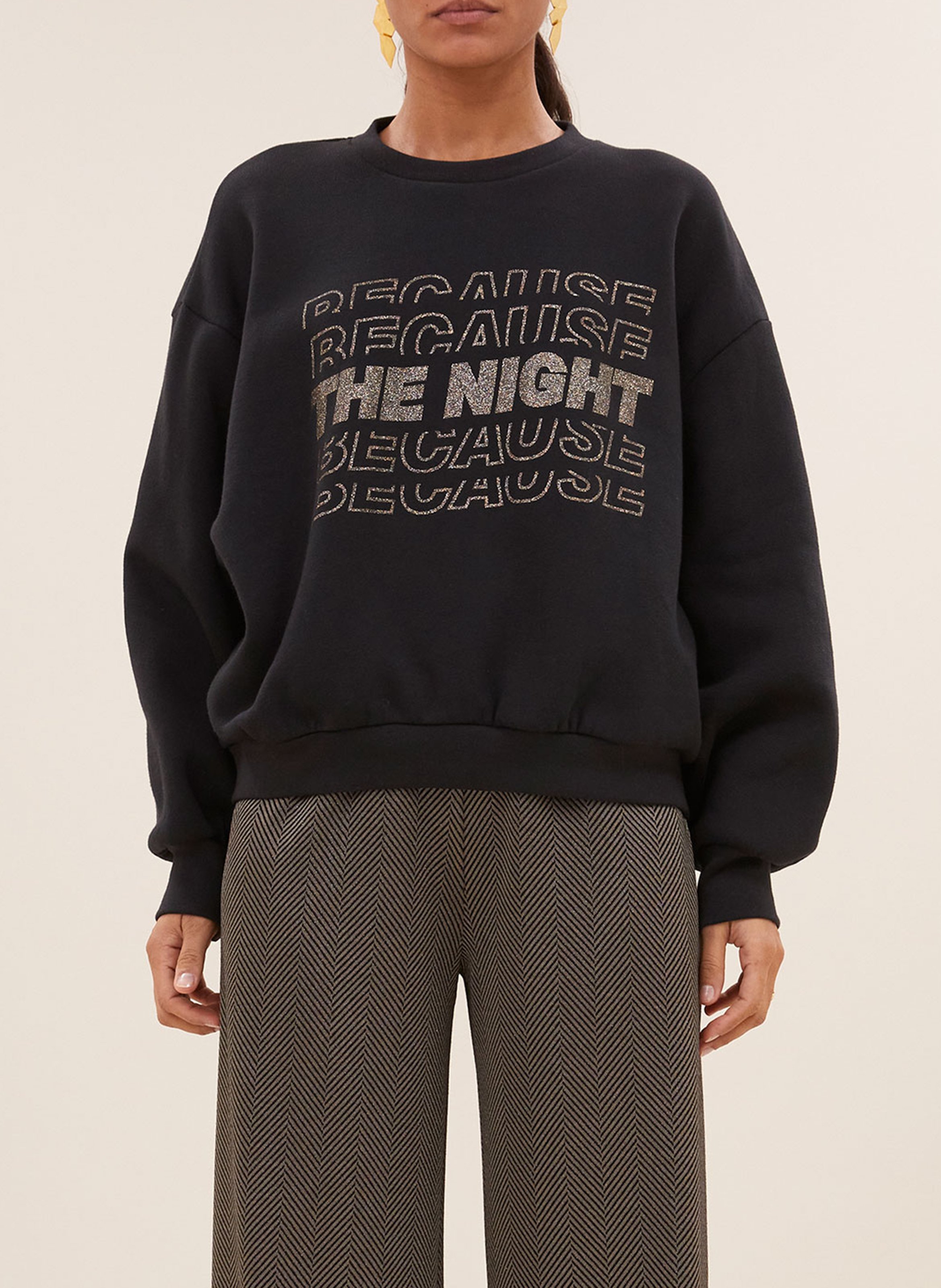 Wijde, katoenen sweater met zeefdruk BY BAR Zwart