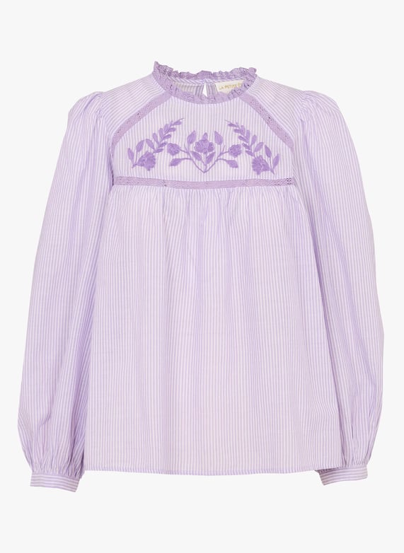 Loose-Fit striped blouse with round neck Parme ecru La petite