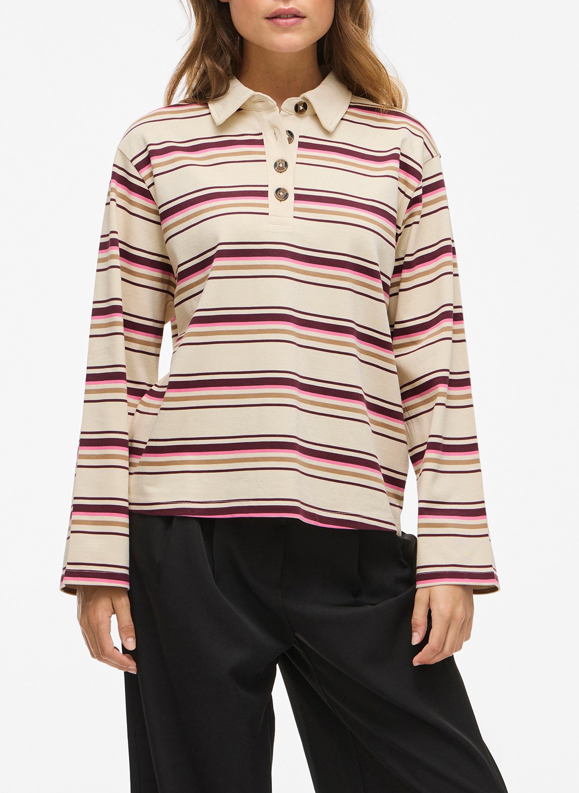 Top col polo en coton bio mélangé VILA Beige