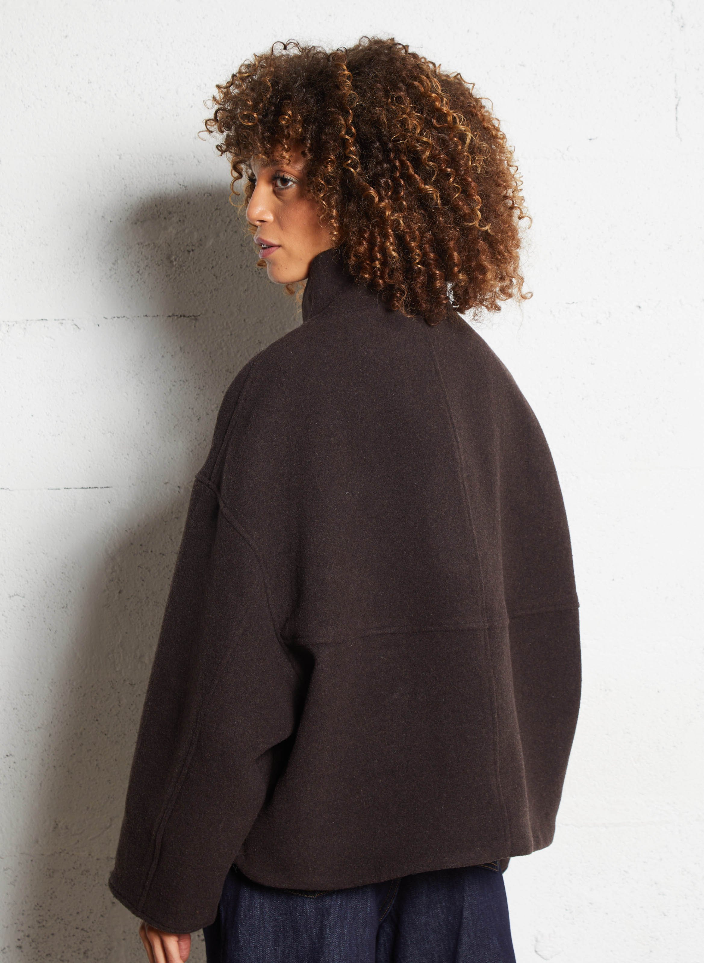Cropped loose-fit wool-blend coat SEE U SOON Brown