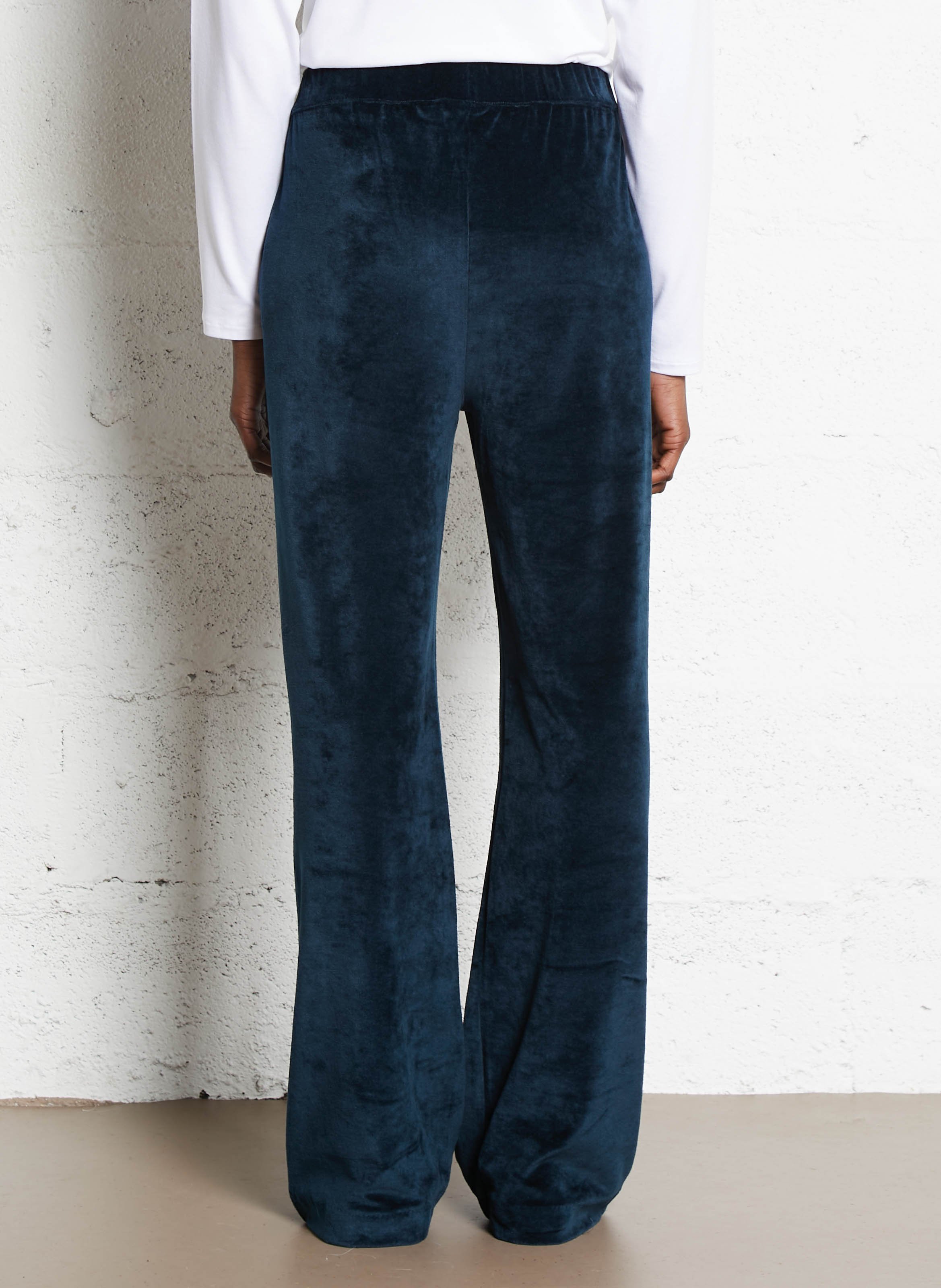 Straight velvet trousers in plain color MAJESTIC FILATURES Blue