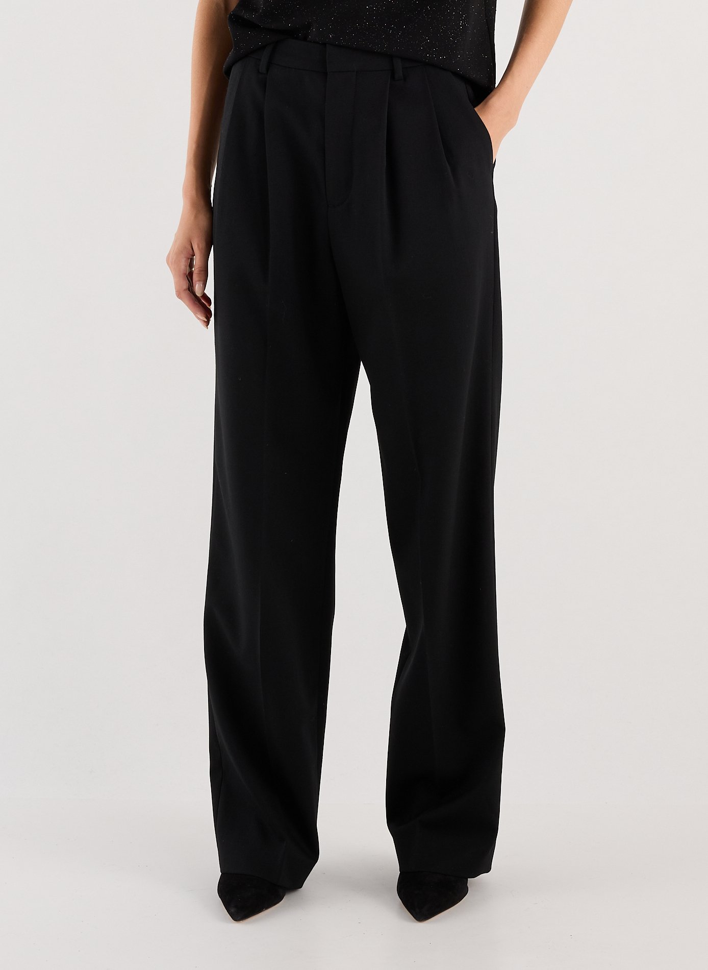 Hohe Taille gerade Hose mit Falten SAISON 1865 Schwarz