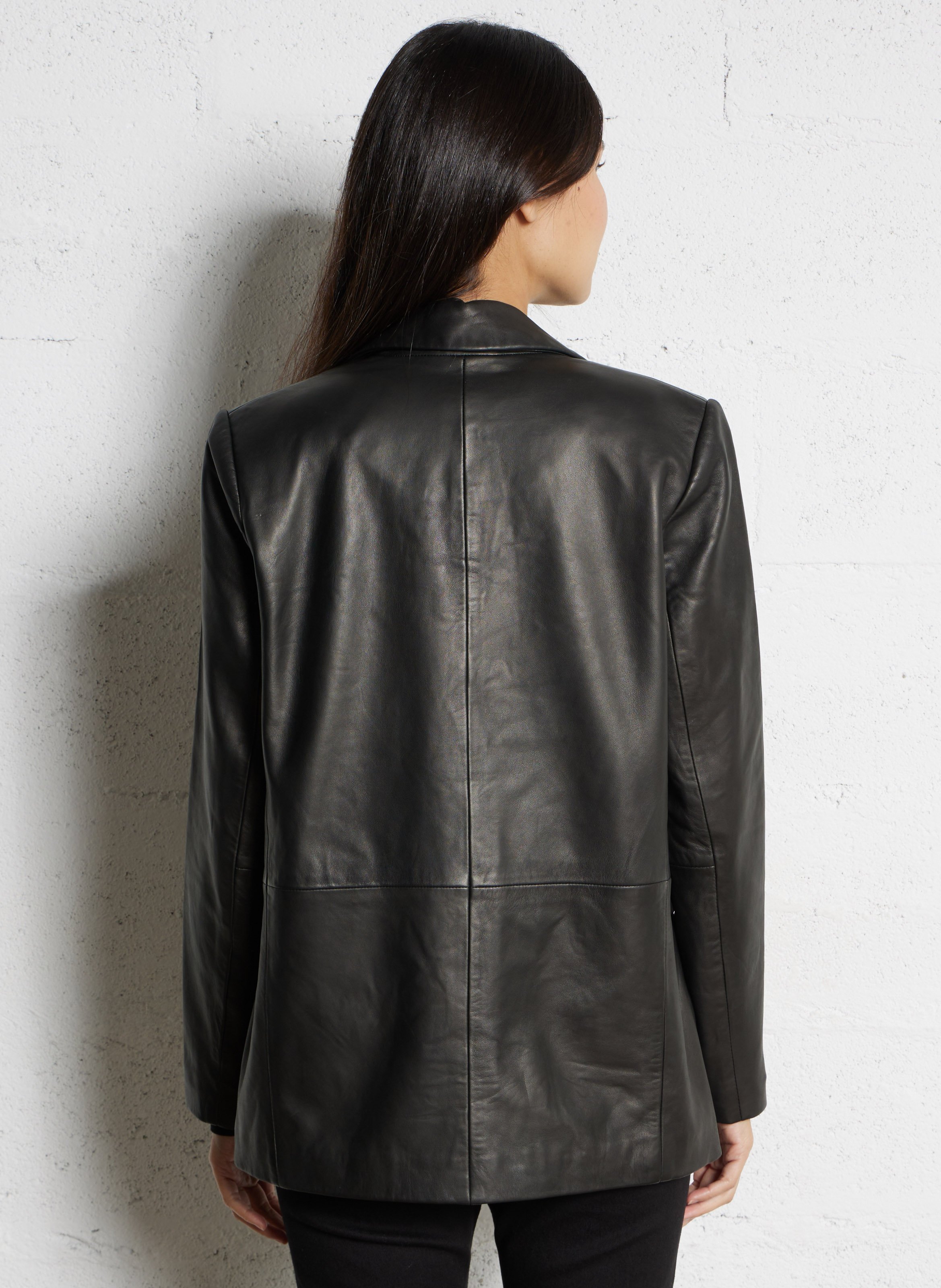 Gerade Leder-Blazerjacke IKKS Schwarz