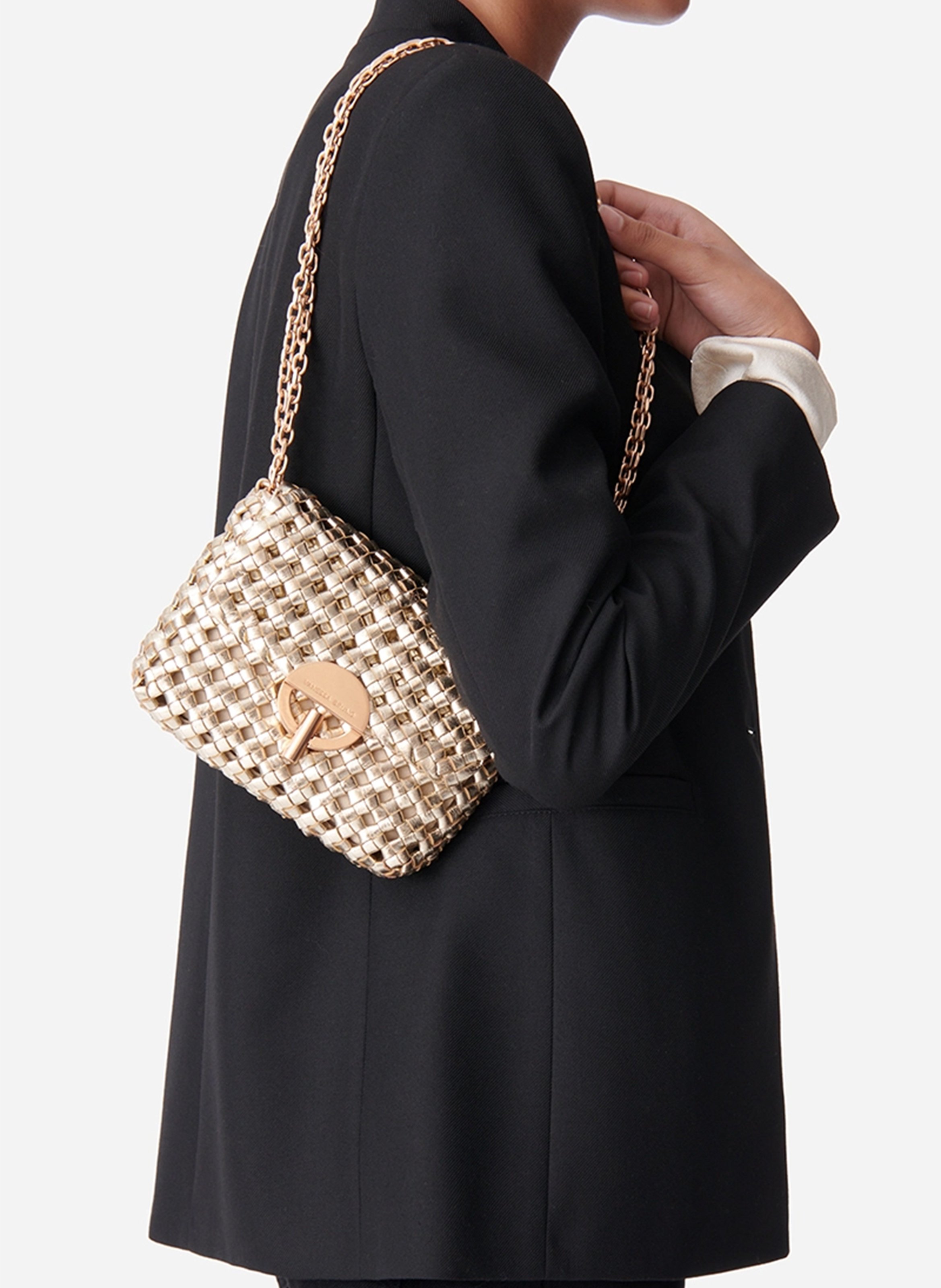 Braided leather shoulder bag VANESSA BRUNO Golden