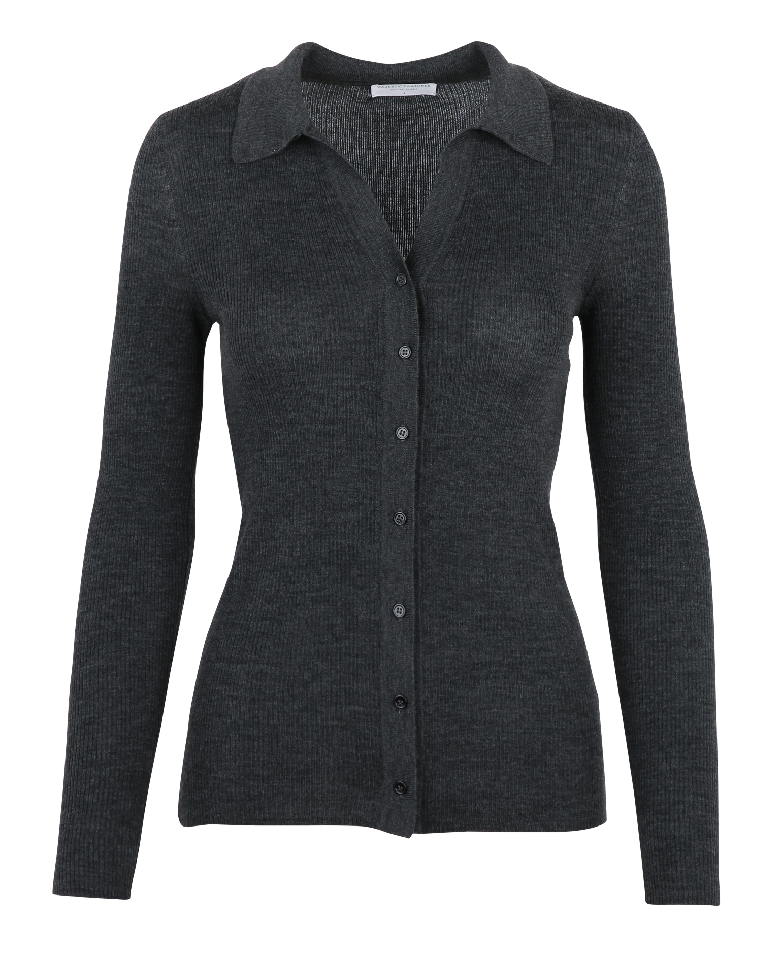 Recht vest met V-hals van wol MAJESTIC FILATURES Grijs