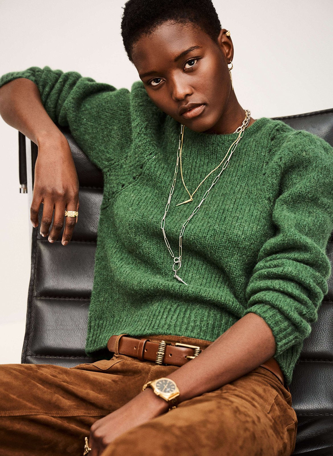 Pull court droit en laine mélangée BA&SH Vert