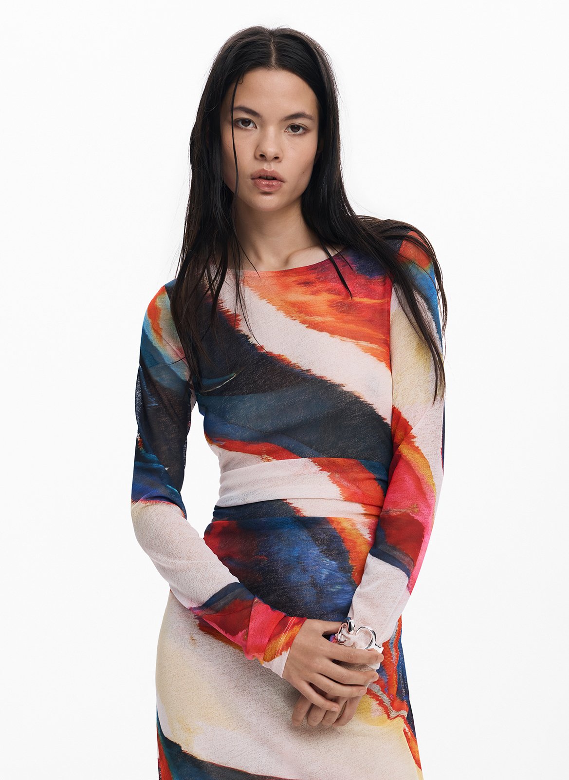 Robe longue col rond imprimé DESIGUAL Rouge