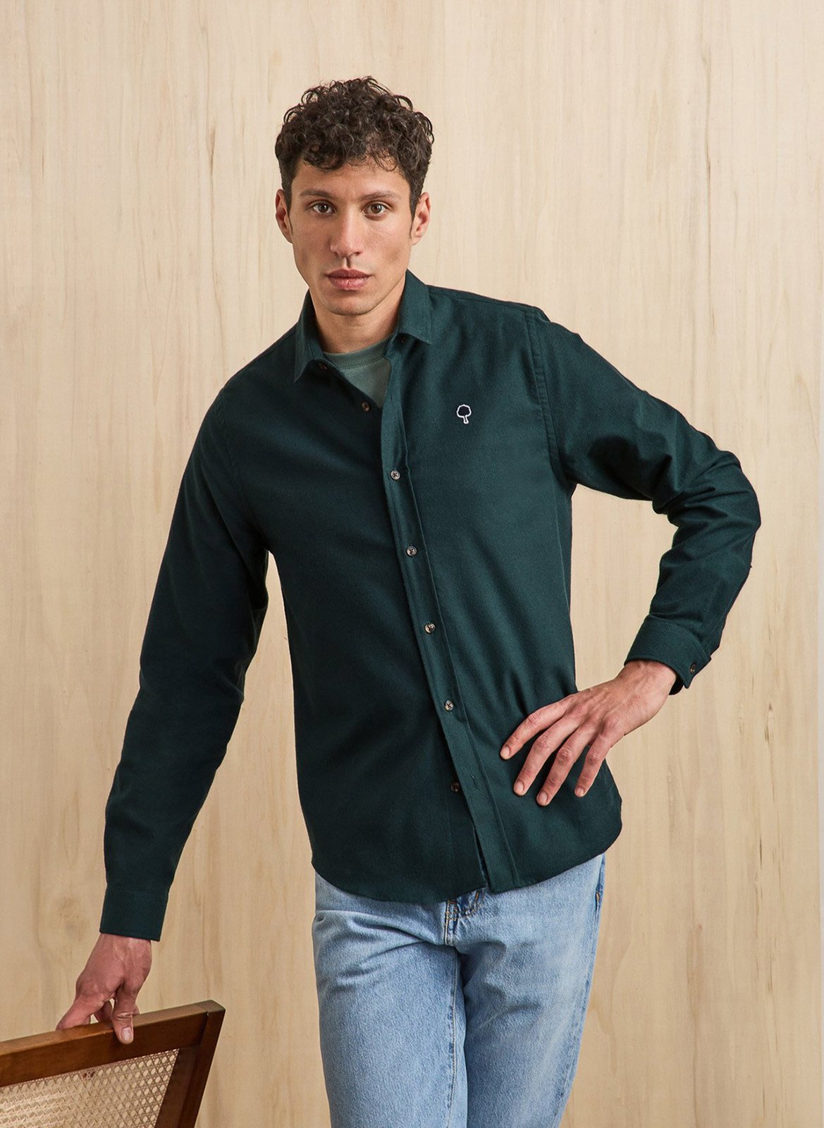 Chemise col américain en coton bio  FAGUO Vert