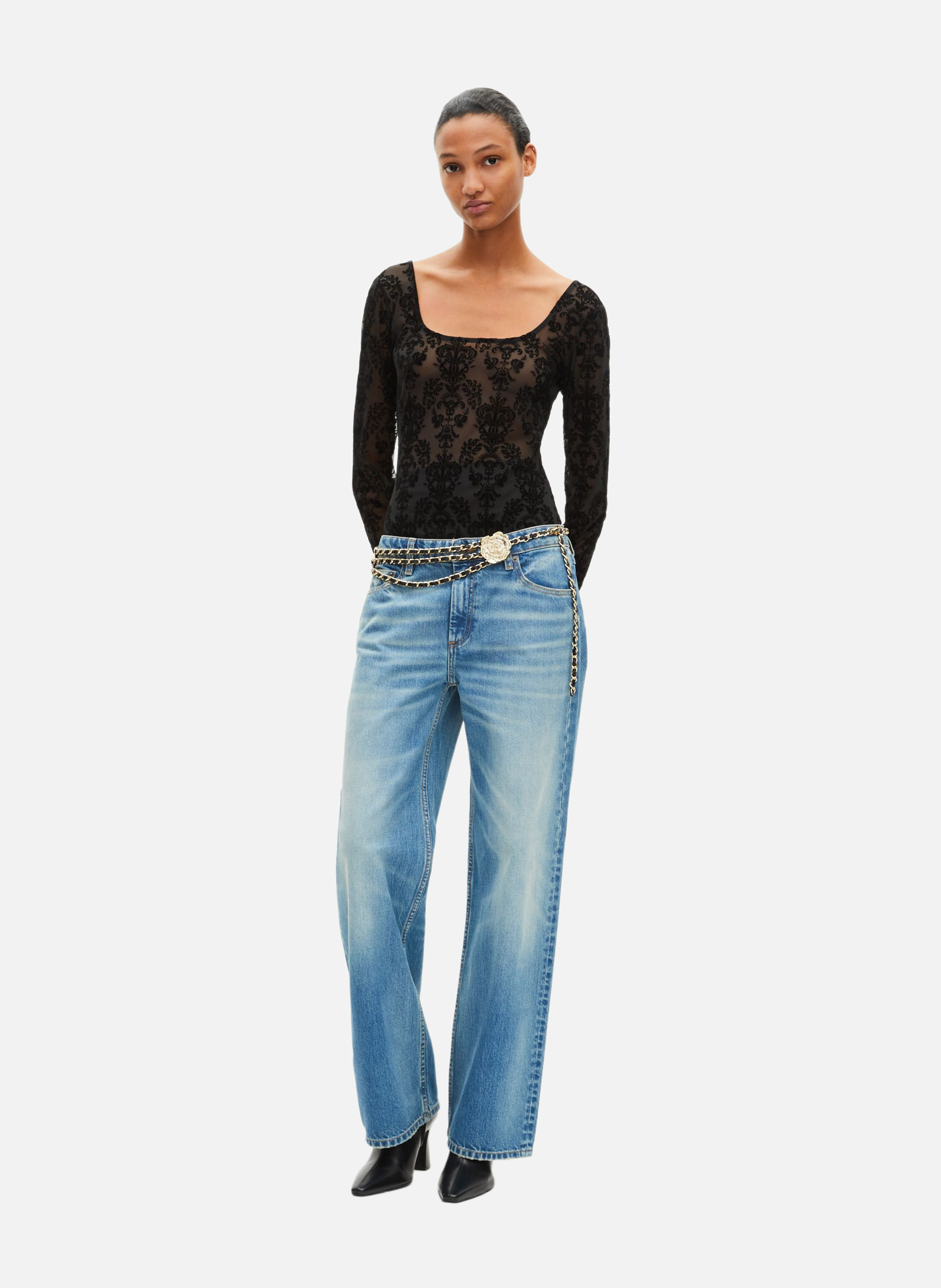 Mesh body with flocking THE KOOPLES Black