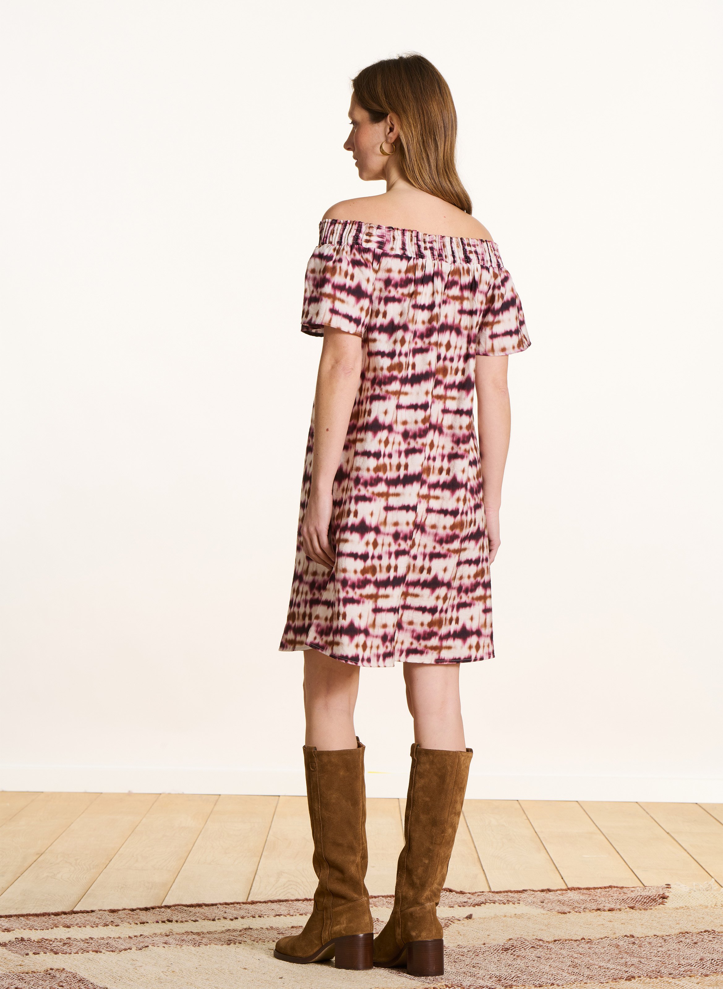 Robe courte off shoulder imprimée LA FEE MARABOUTEE Multicolore