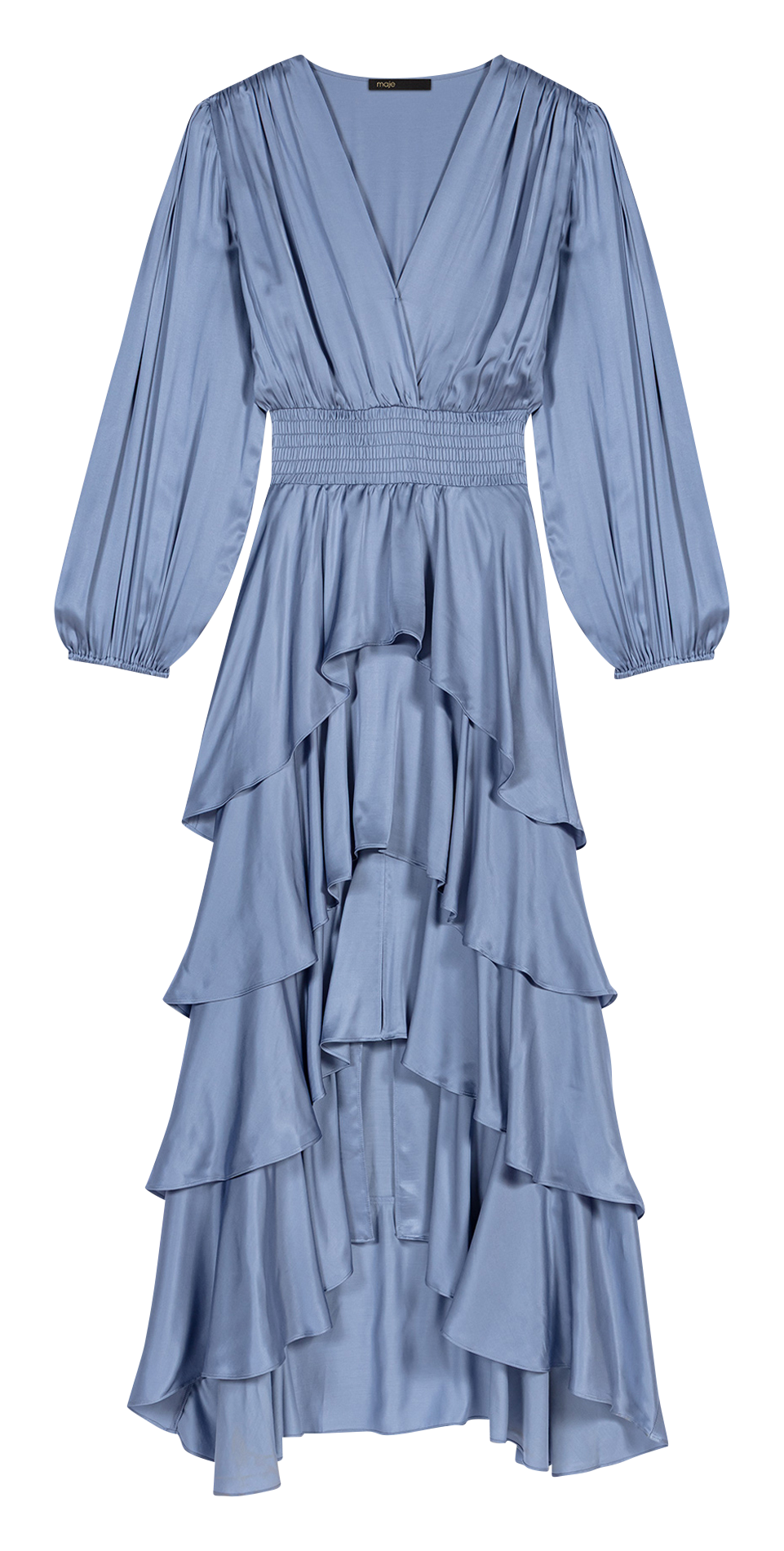 Lange getailleerde jurk met V-hals MAJE Blauw