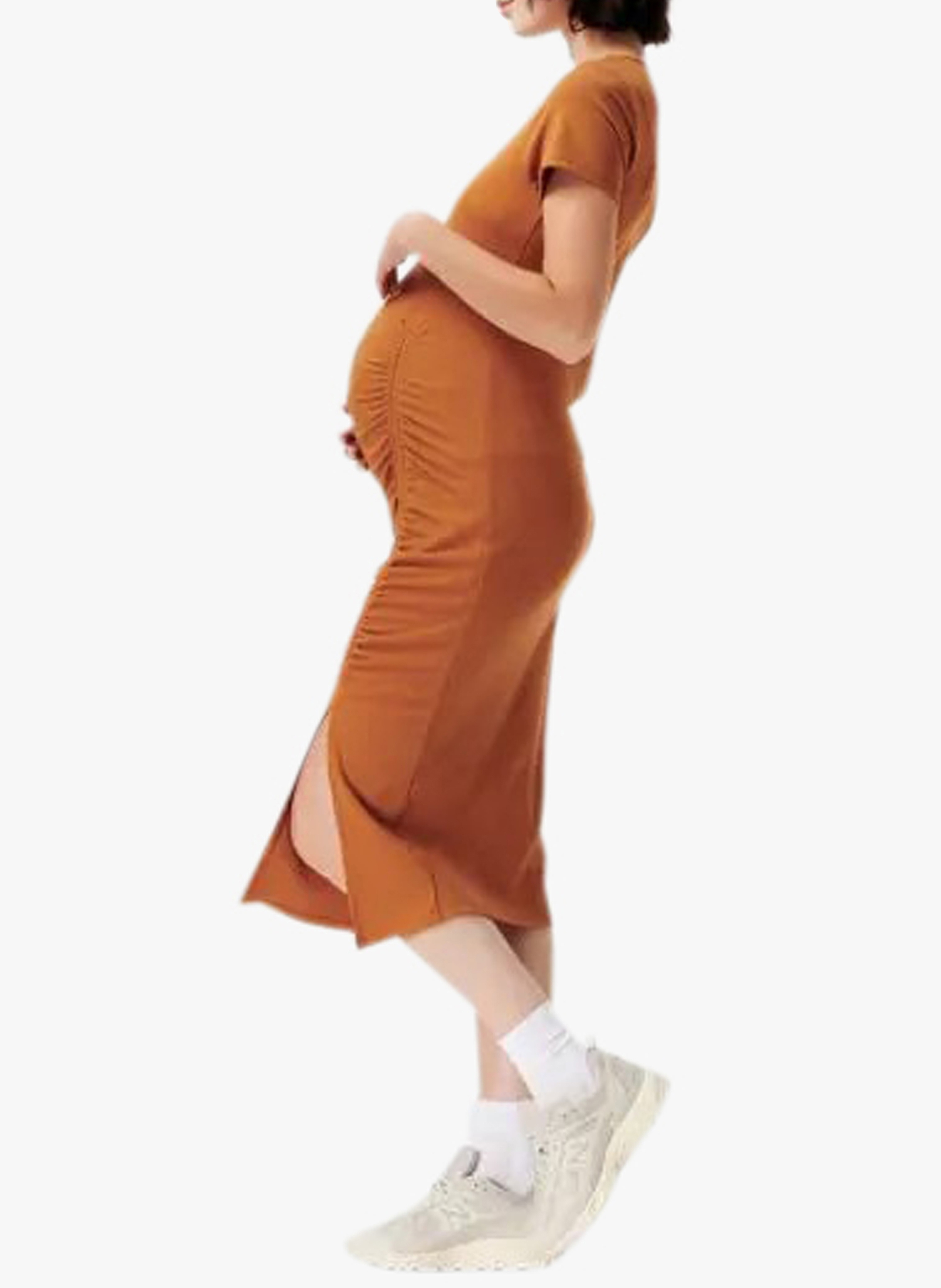 Robe midi col rond à fonces  SUPERMOM Marron