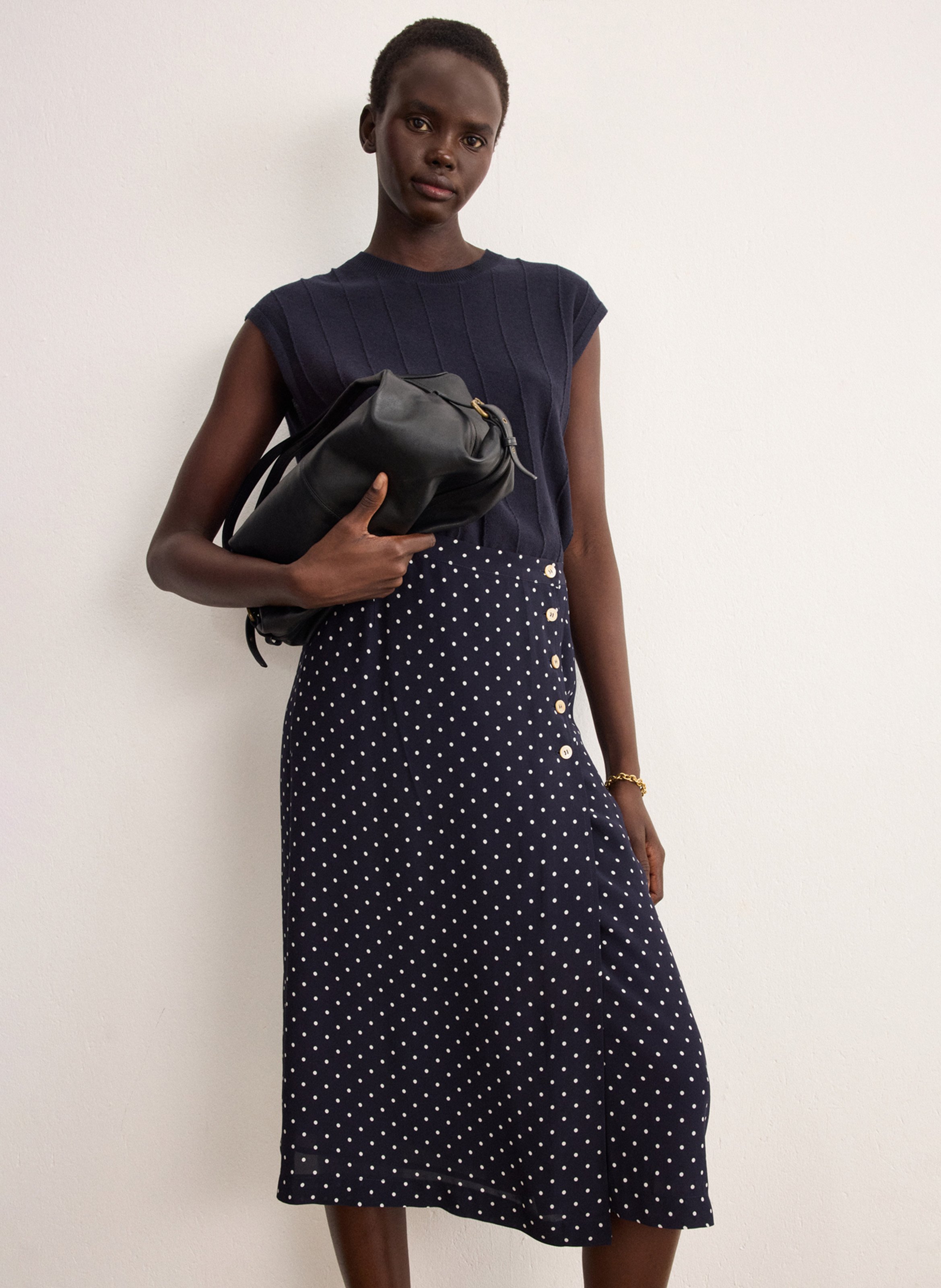 Jupe midi à pois PABLO Bleu