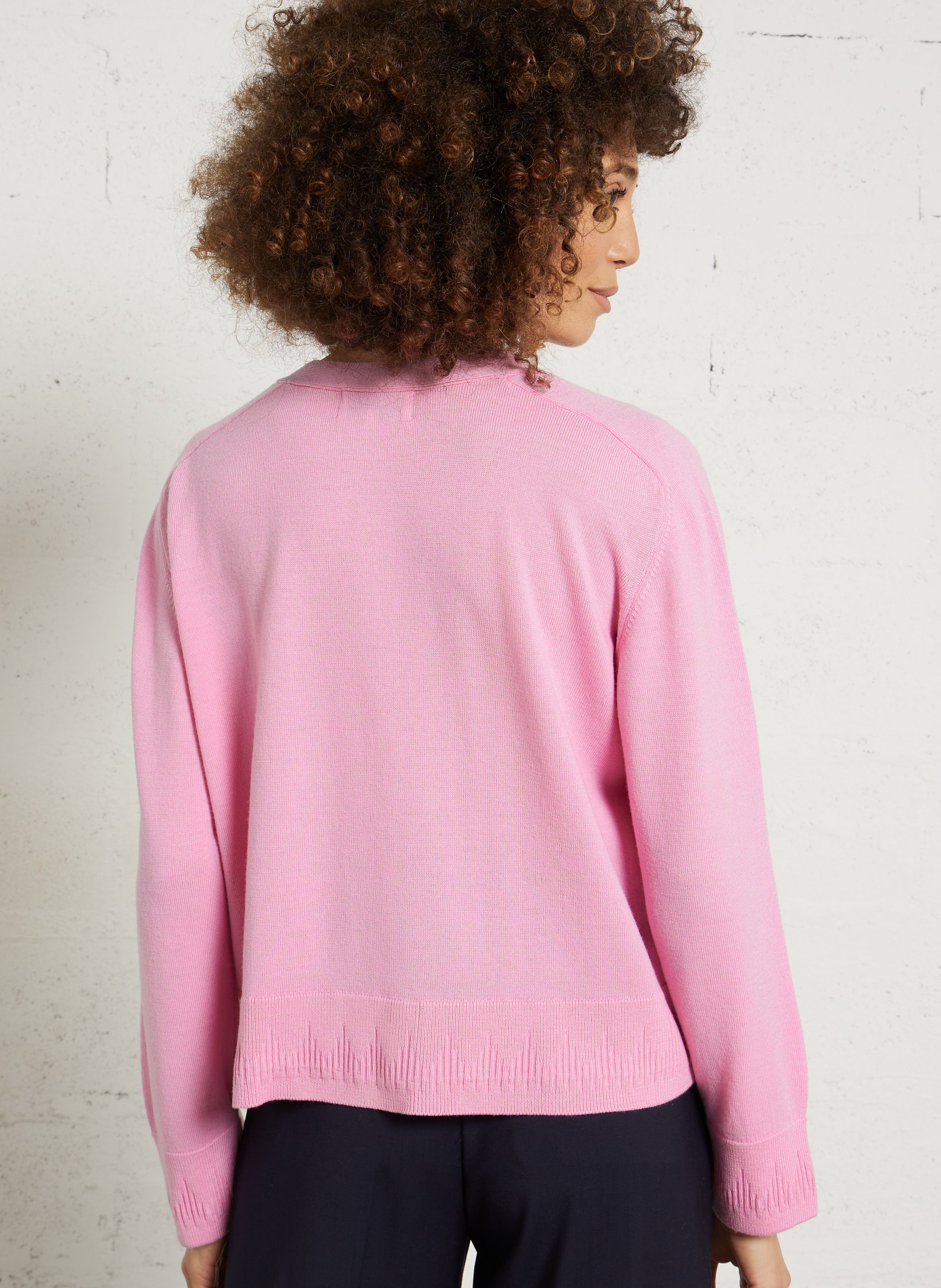 Gilet ample col V en laine MAISON ANJE Rose