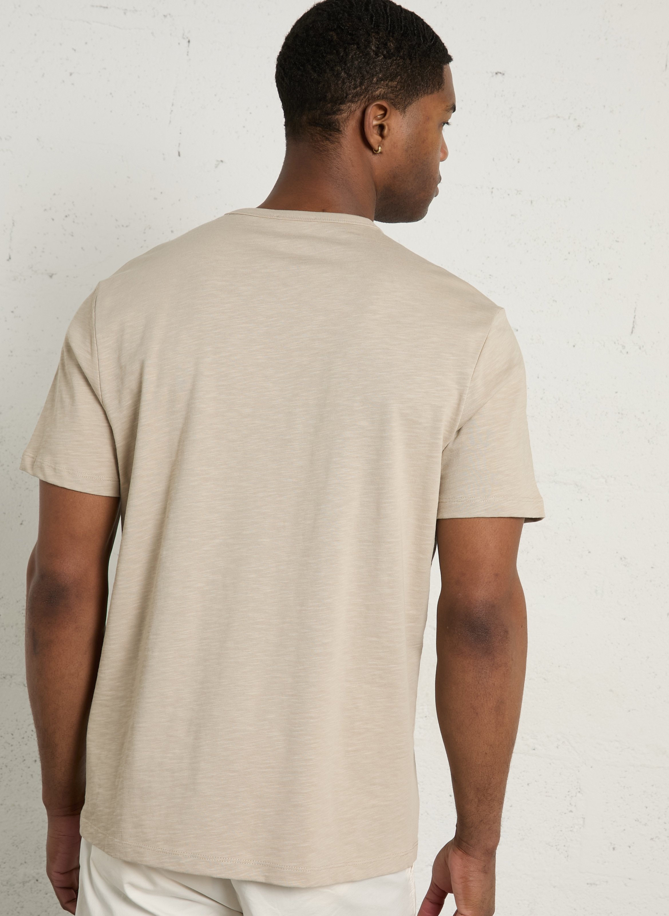 Tee-shirt droit col rond brodé en coton EDEN PARK Beige