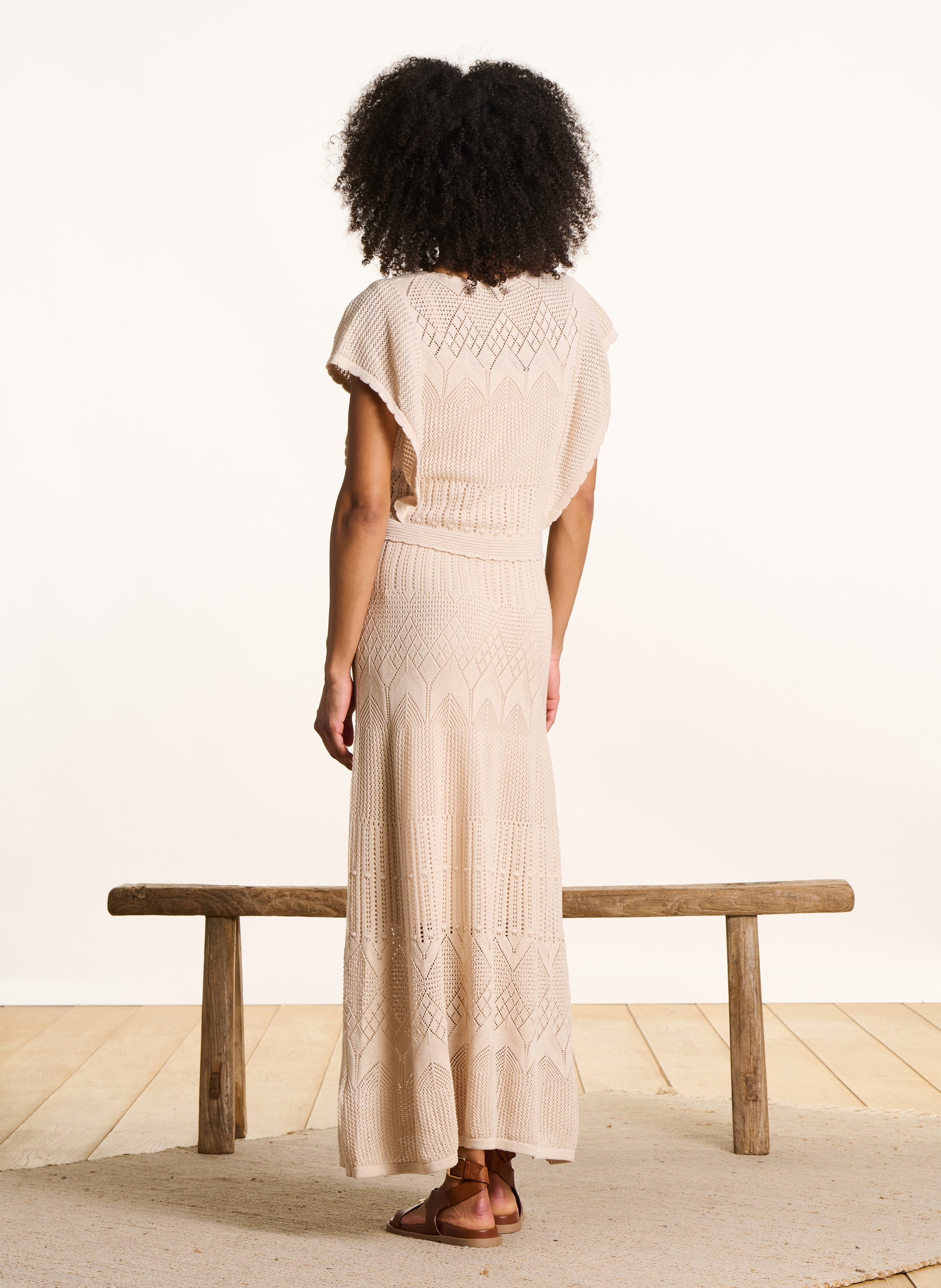 Robe midi col v  LA FEE MARABOUTEE Beige