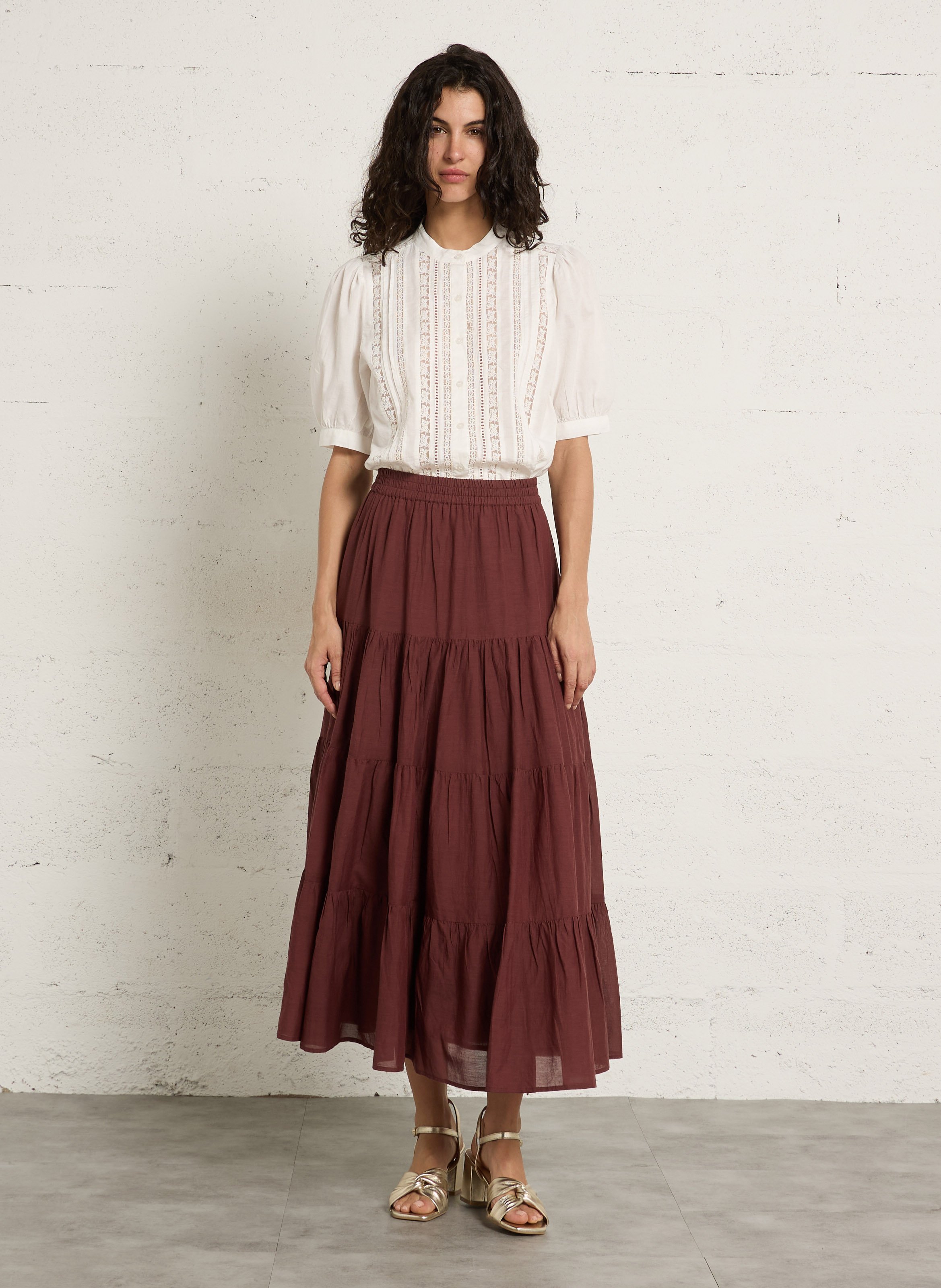 Weite Baumwollbluse mit Mao-Kragen PETITE MENDIGOTE Beige