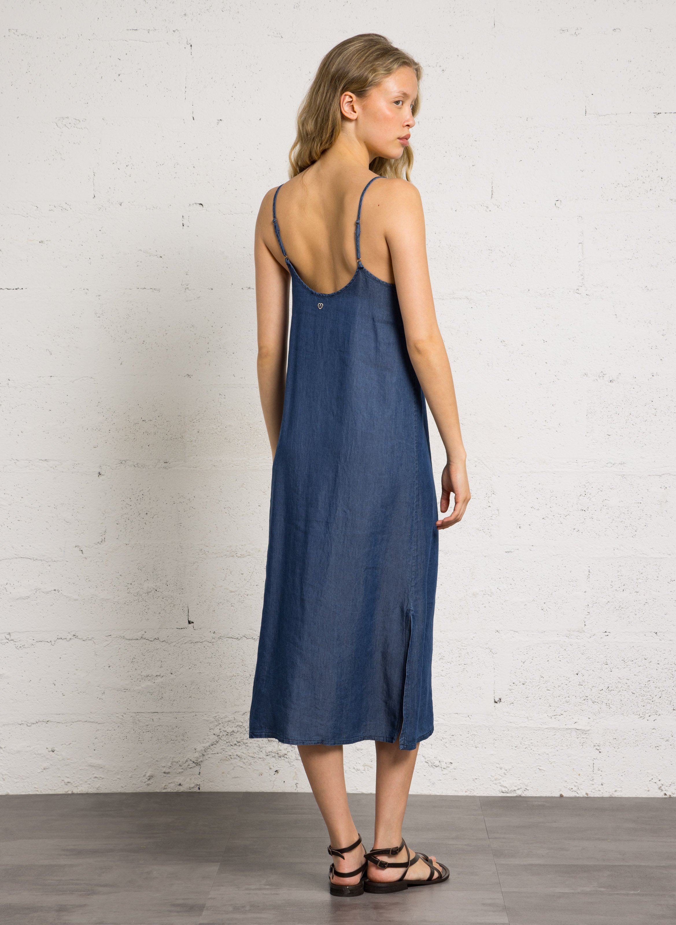 Robe longue droite col V PLEASE Bleu