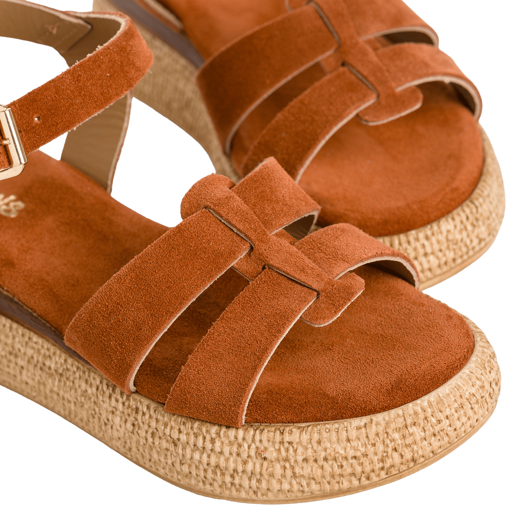 Veloursleder-Sandalen mit Keilabsatz Orange