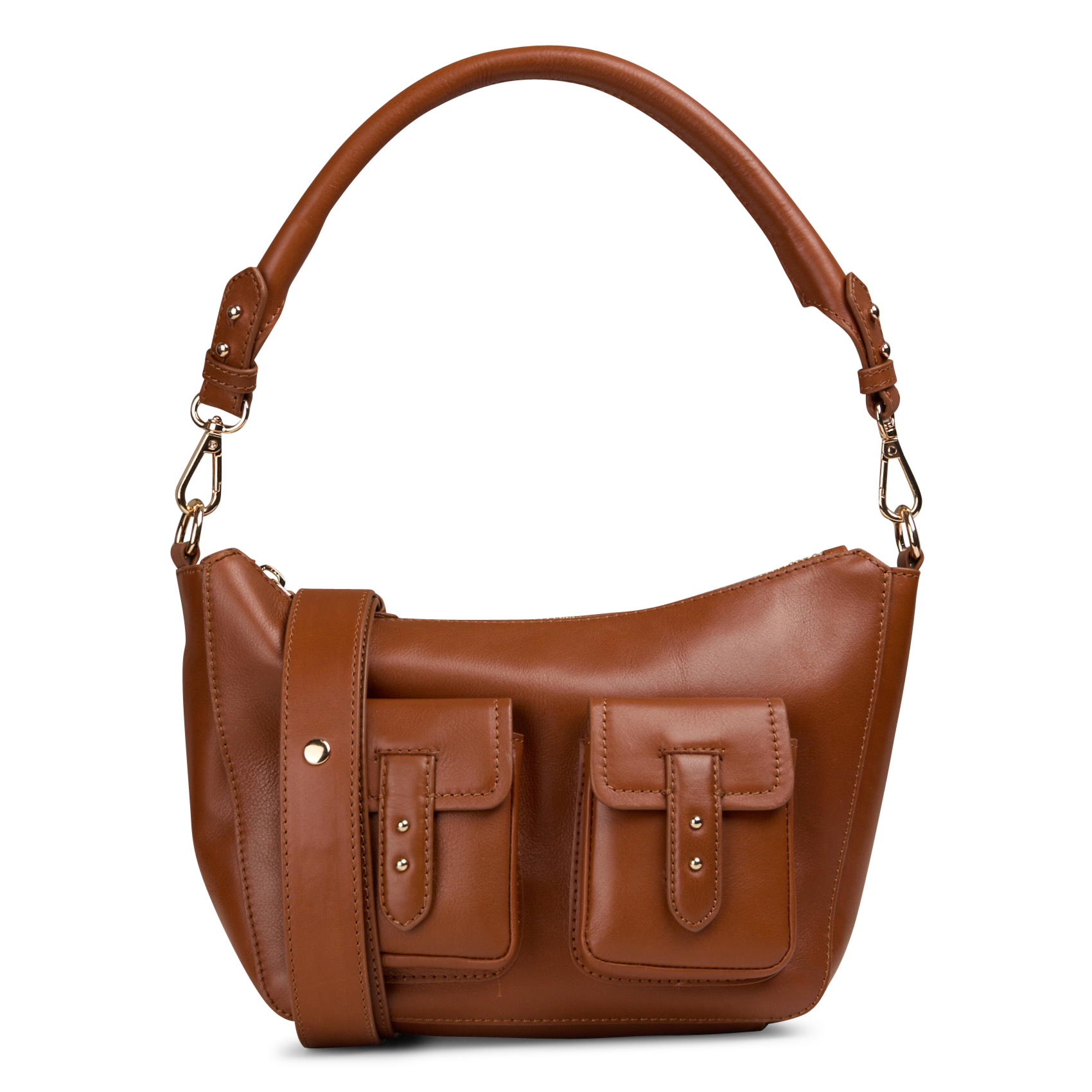 Schoudertas van leer met cargostijl PETITE MENDIGOTE Bruin