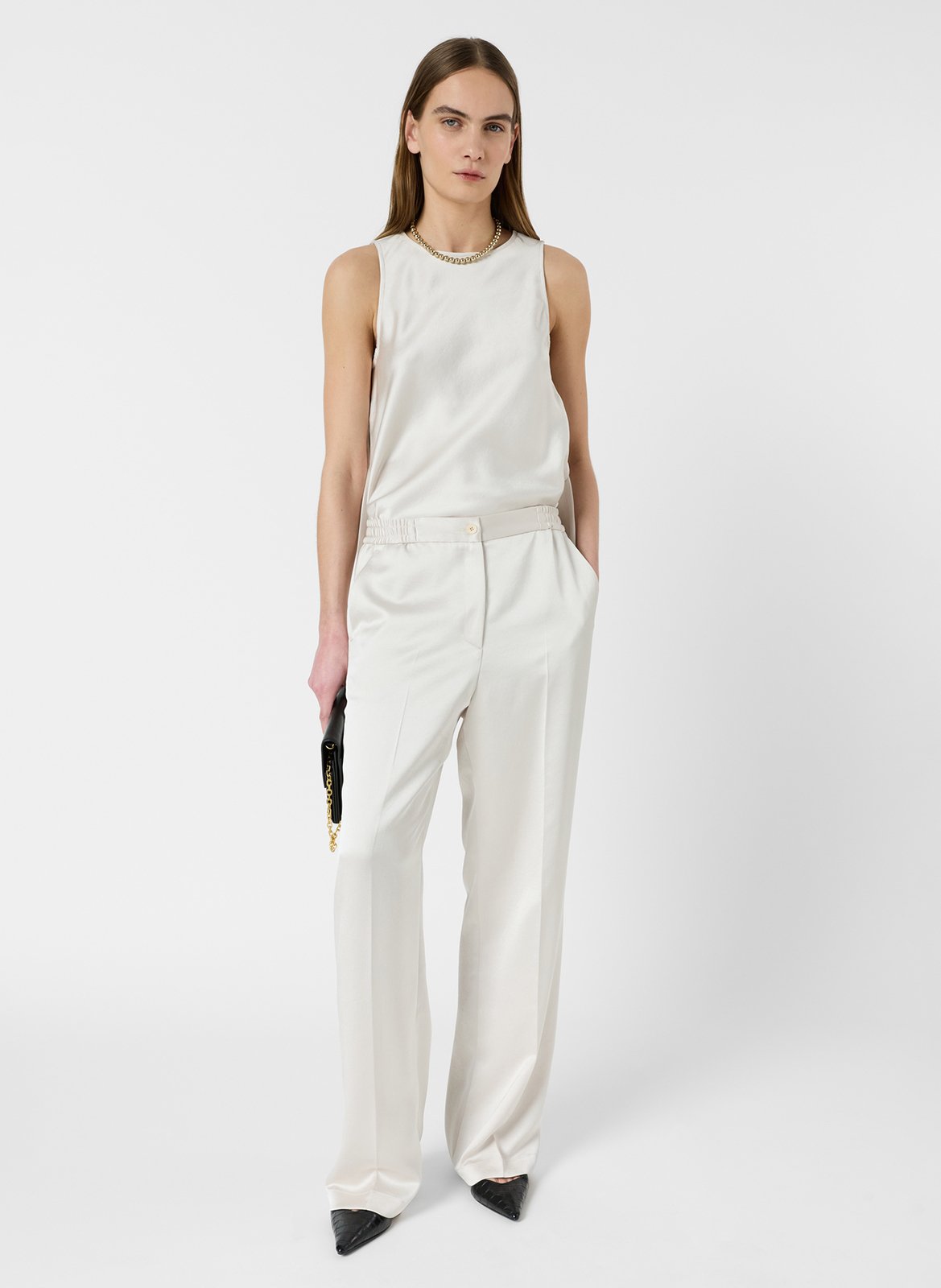 Pantalon droit taille haute en satin uni GERARD DAREL Beige