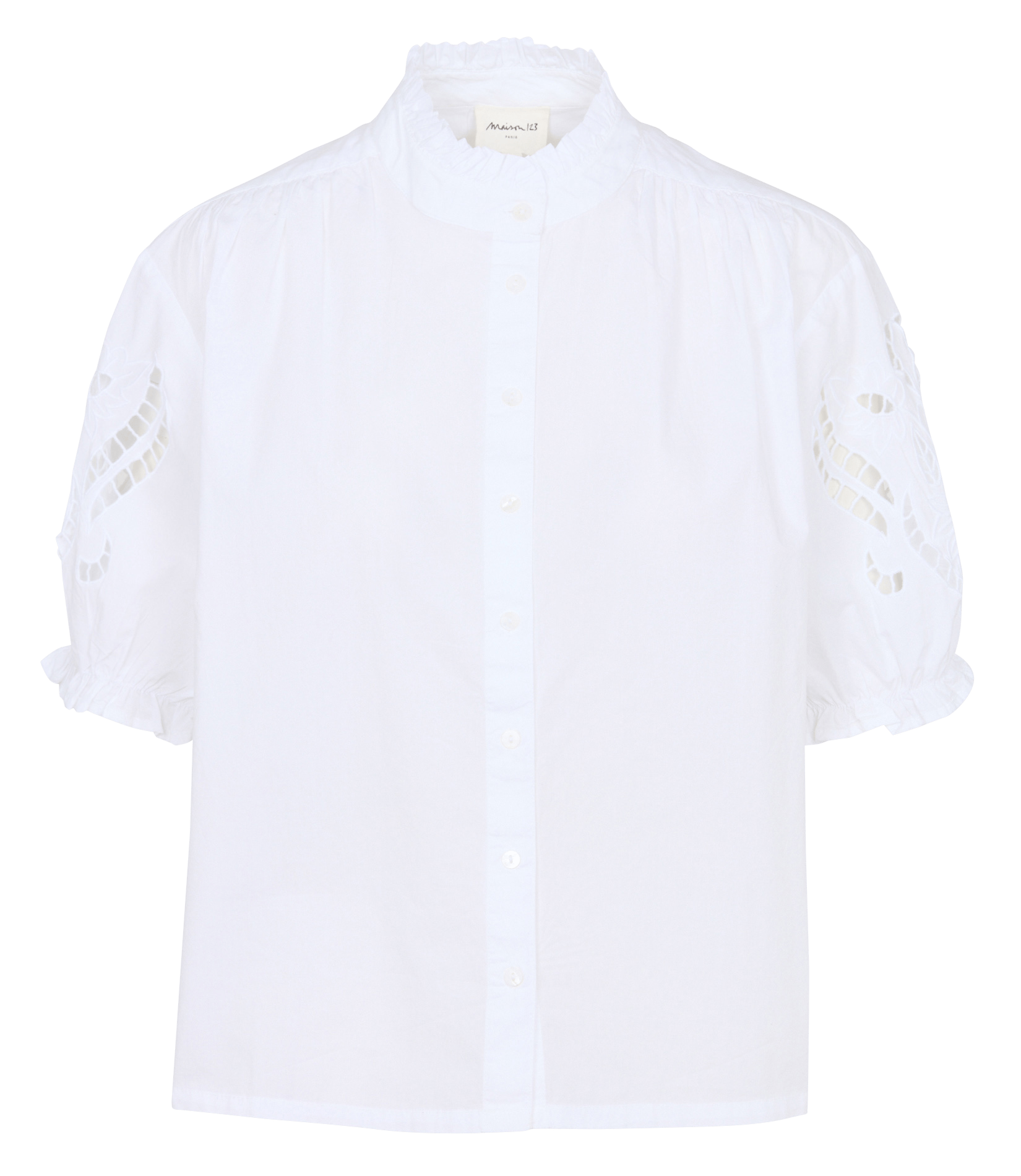 Chemisier droit manches courtes brodées  MAISON 123 Blanc