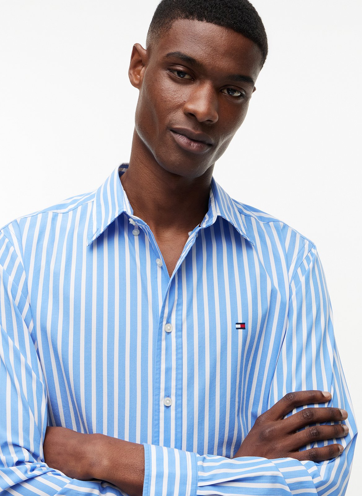 Striped straight-cut cotton shirt TOMMY HILFIGER Blue