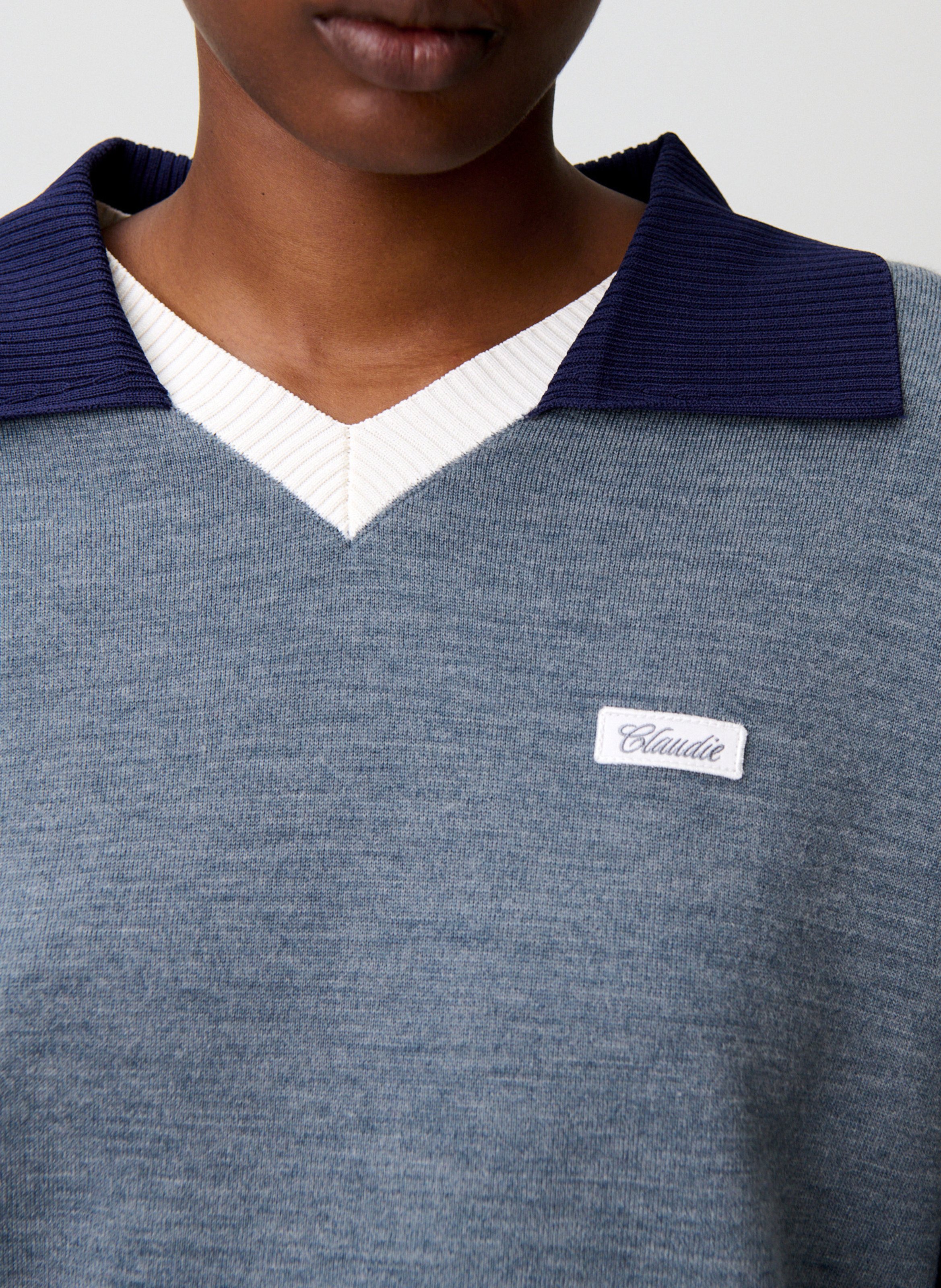 Wool-blend sweater with classic collar CLAUDIE PIERLOT Grey