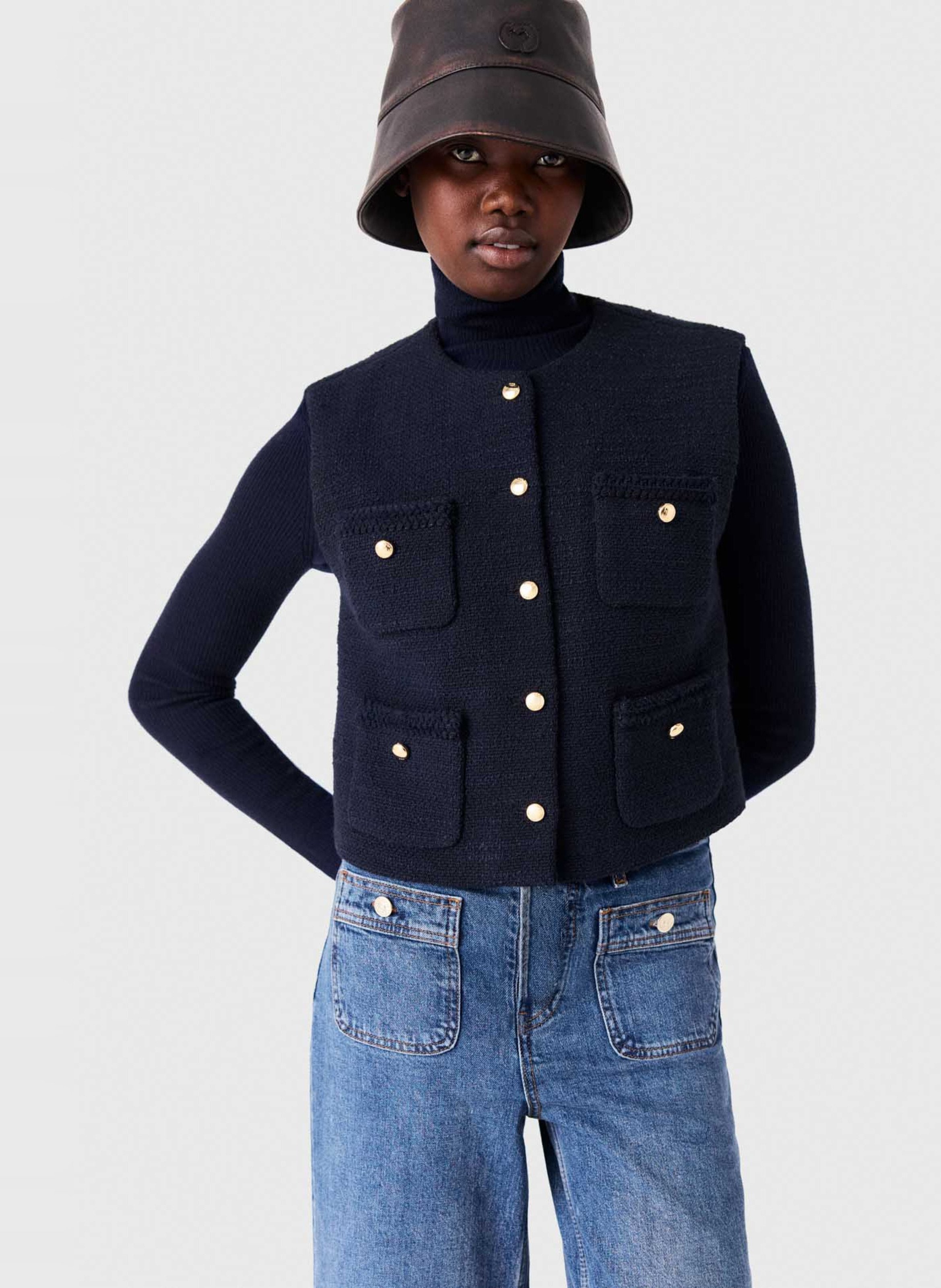 Veste droite courte sans manches MAJE Bleu