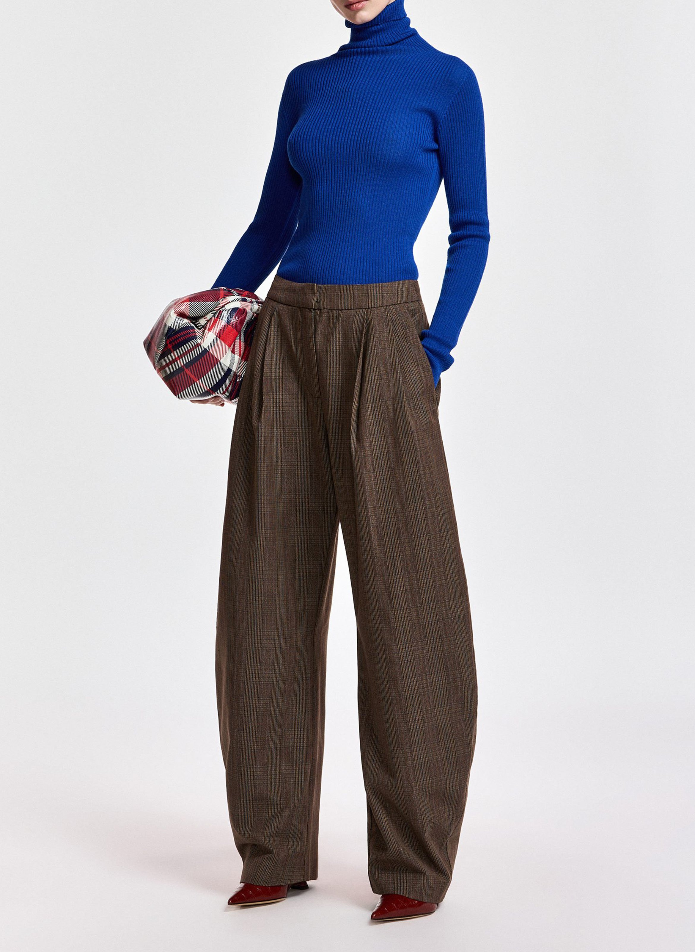 Karierte Barrel-Hose ESSENTIEL ANTWERP Braun