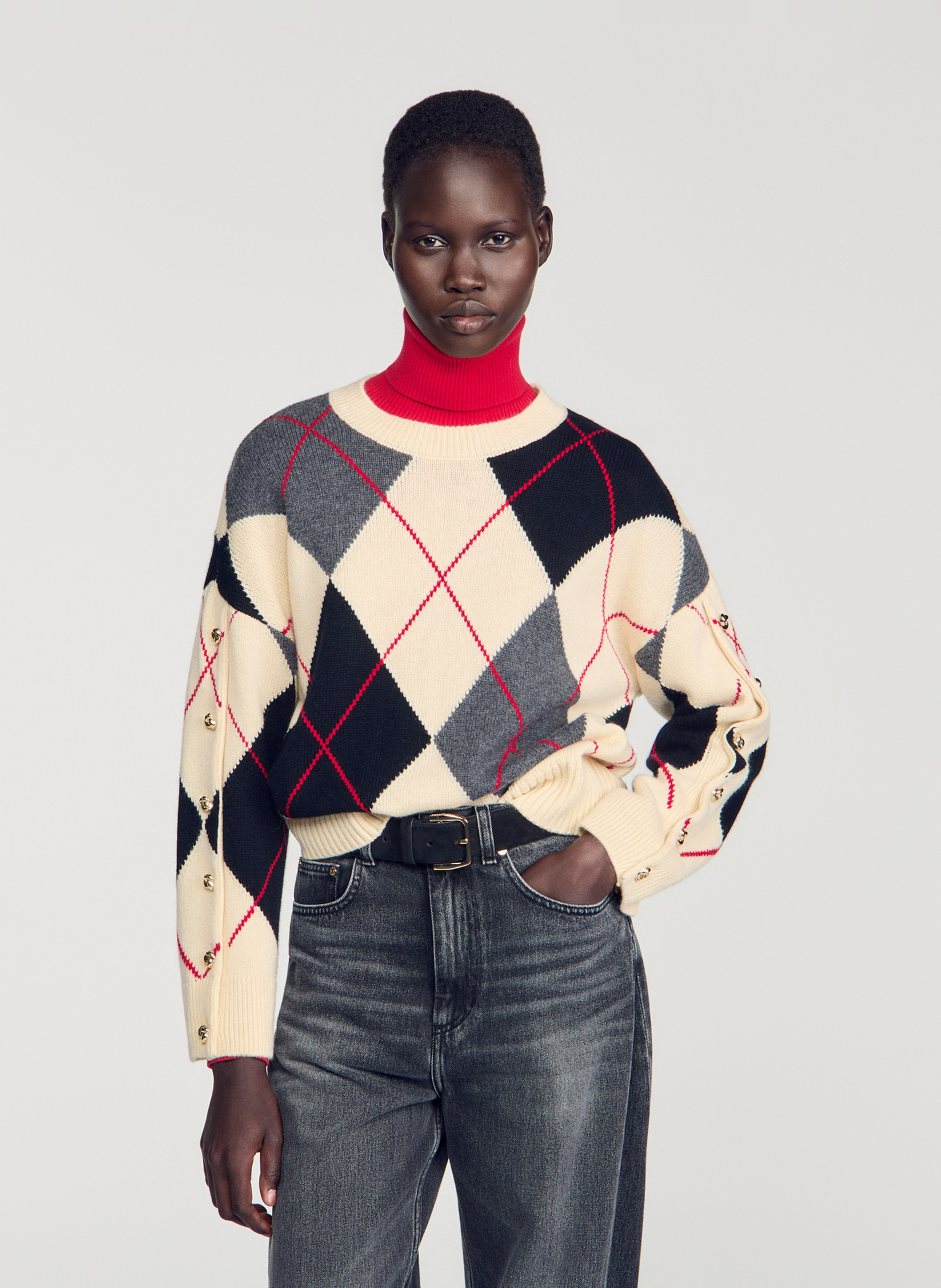 Pull col rond en laine mélangée SANDRO Blanc