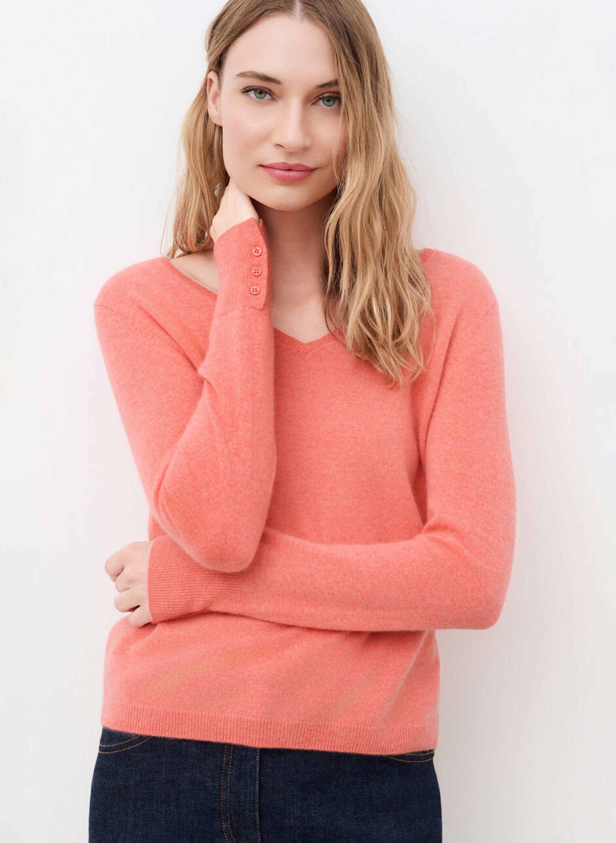 Solid cashmere V-neck sweater | Pink CAROLL Women