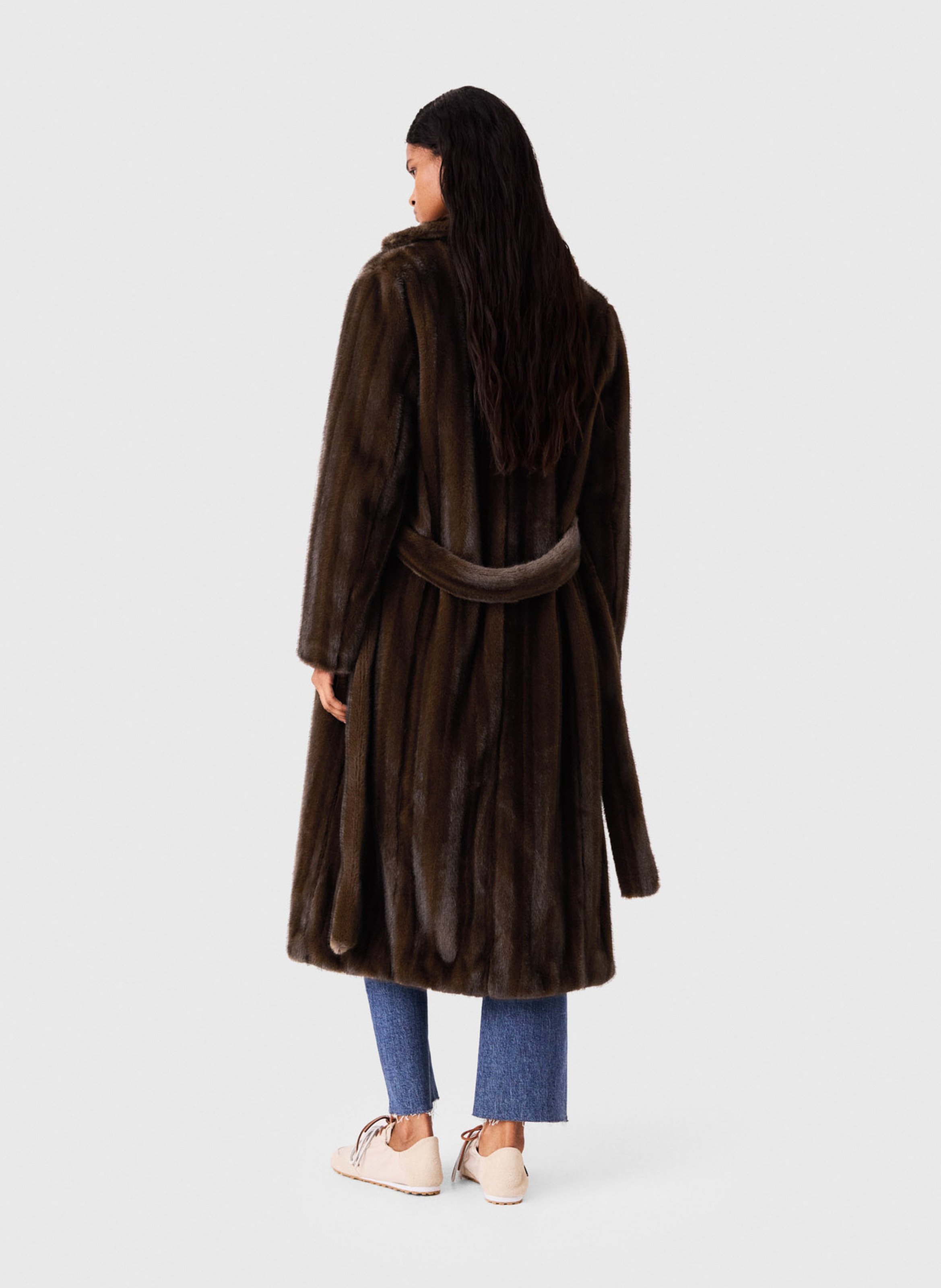 Manteau oversize ceinturé effet fourrure MAJE Bruin