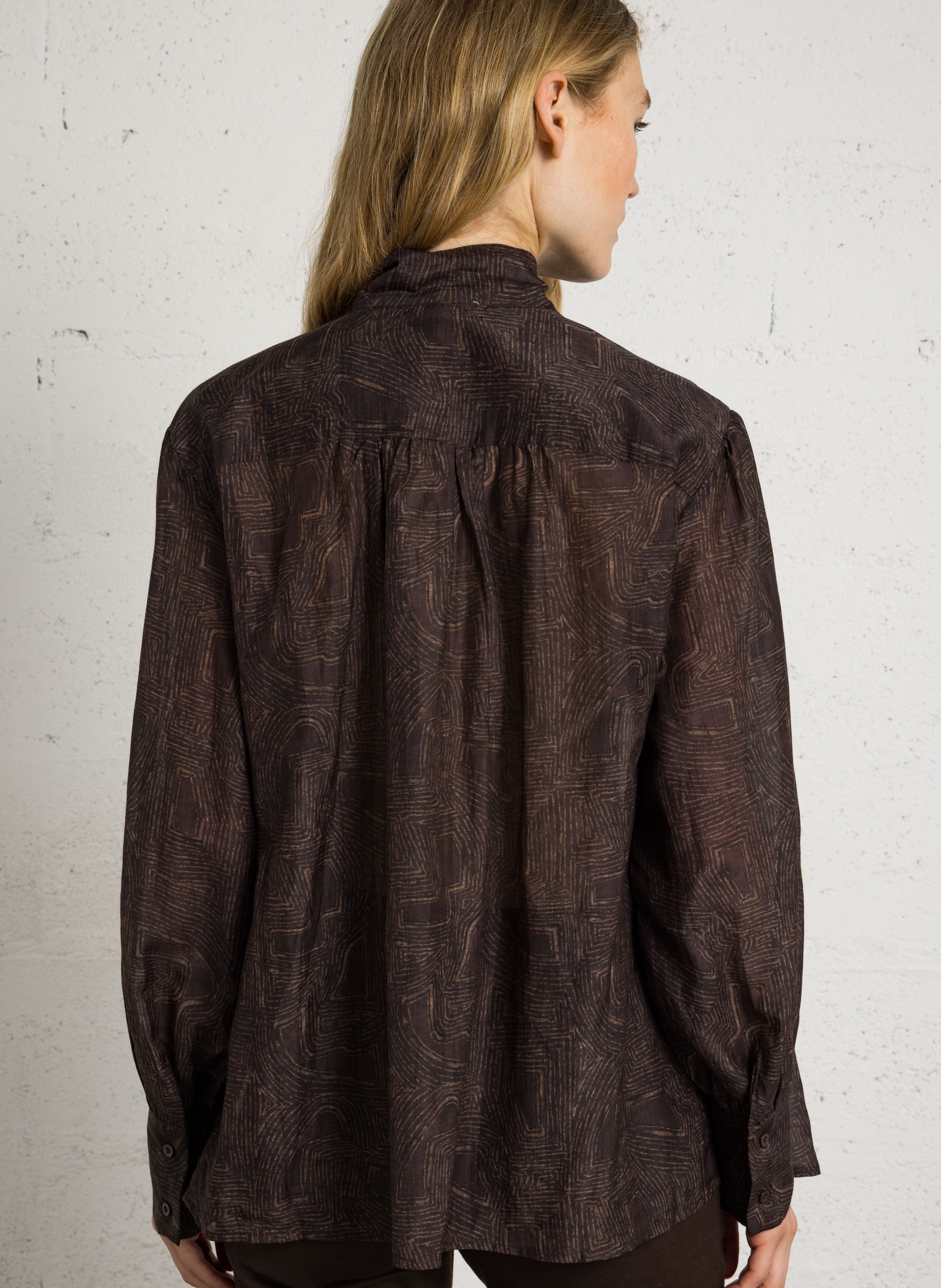 Chemise col à nouer en coton mélangé THE KORNER Marron