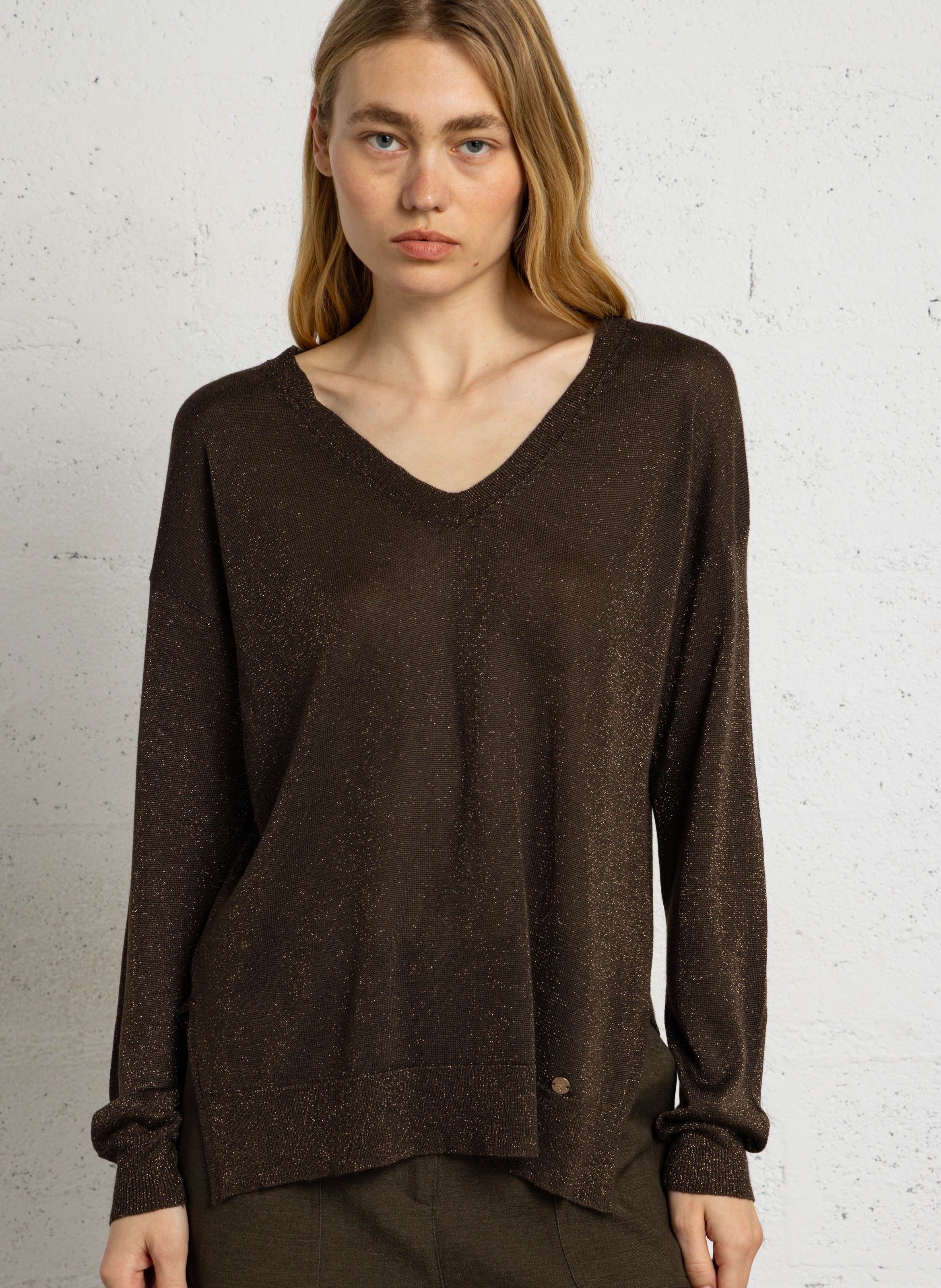Straight Long-Sleeved Top in Fine Knit LA PETITE ETOILE Khaki