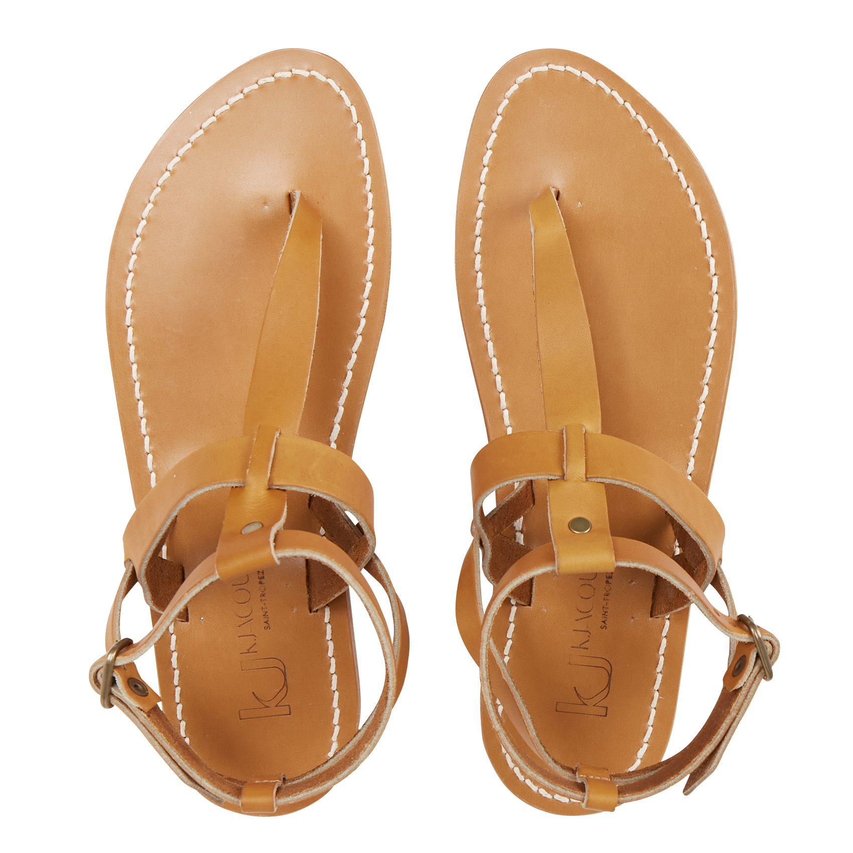 Flat leather sandals with buckle K JACQUES Brown
