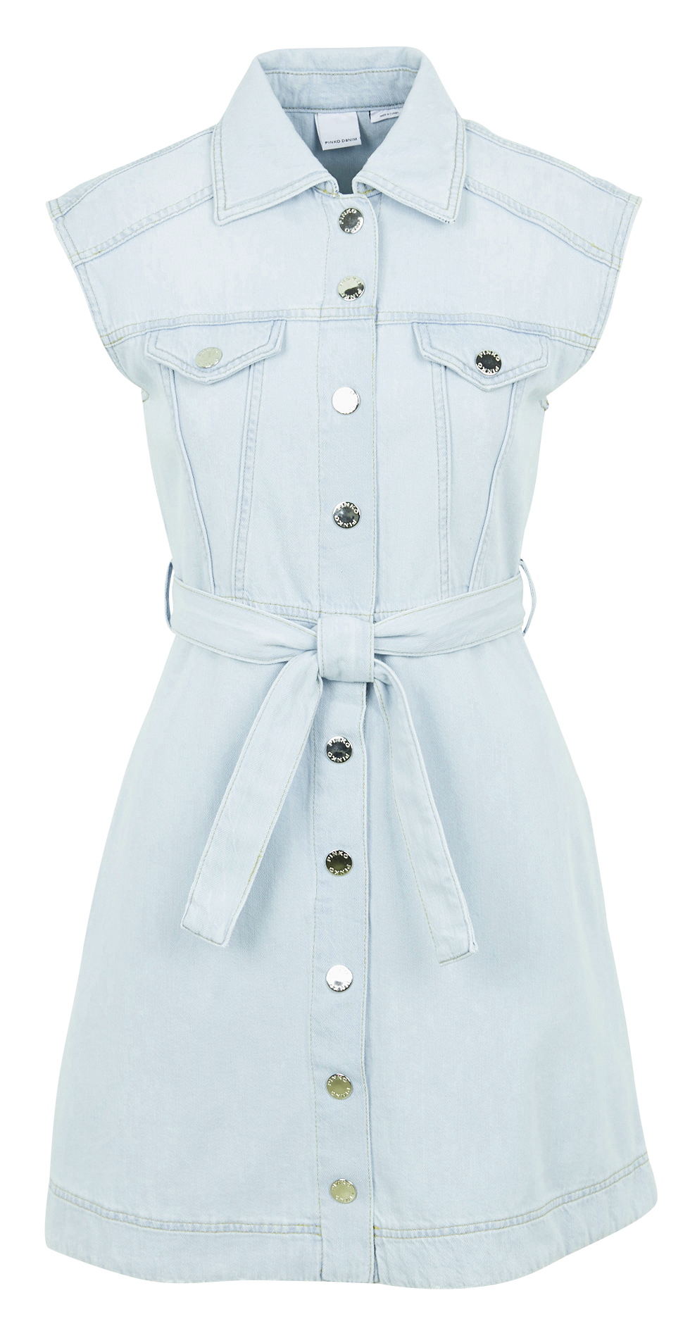 Short faded cotton denim dress with classic collar PINKO Faded jeans
