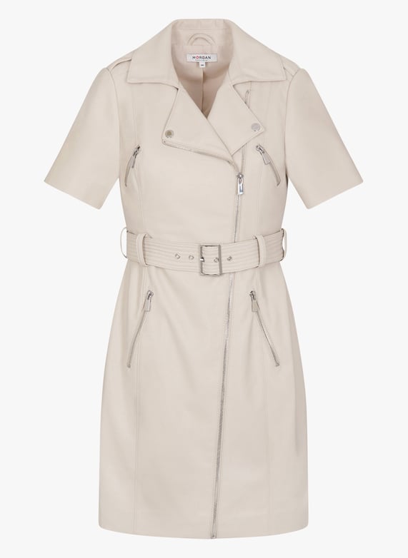 Robe courte zippee effet cuir Beige