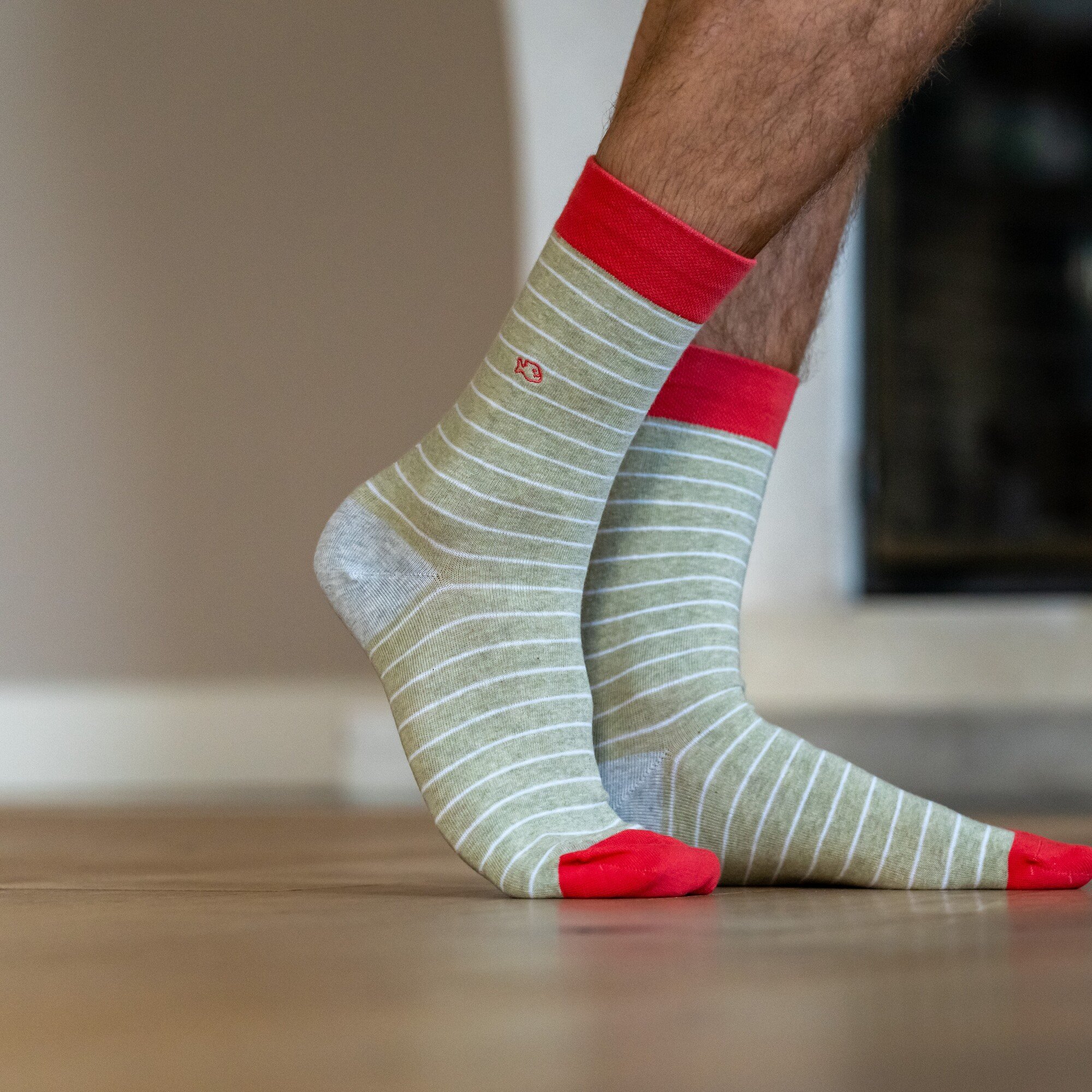 Fine Striped Combed Cotton Socks BILLYBELT Green