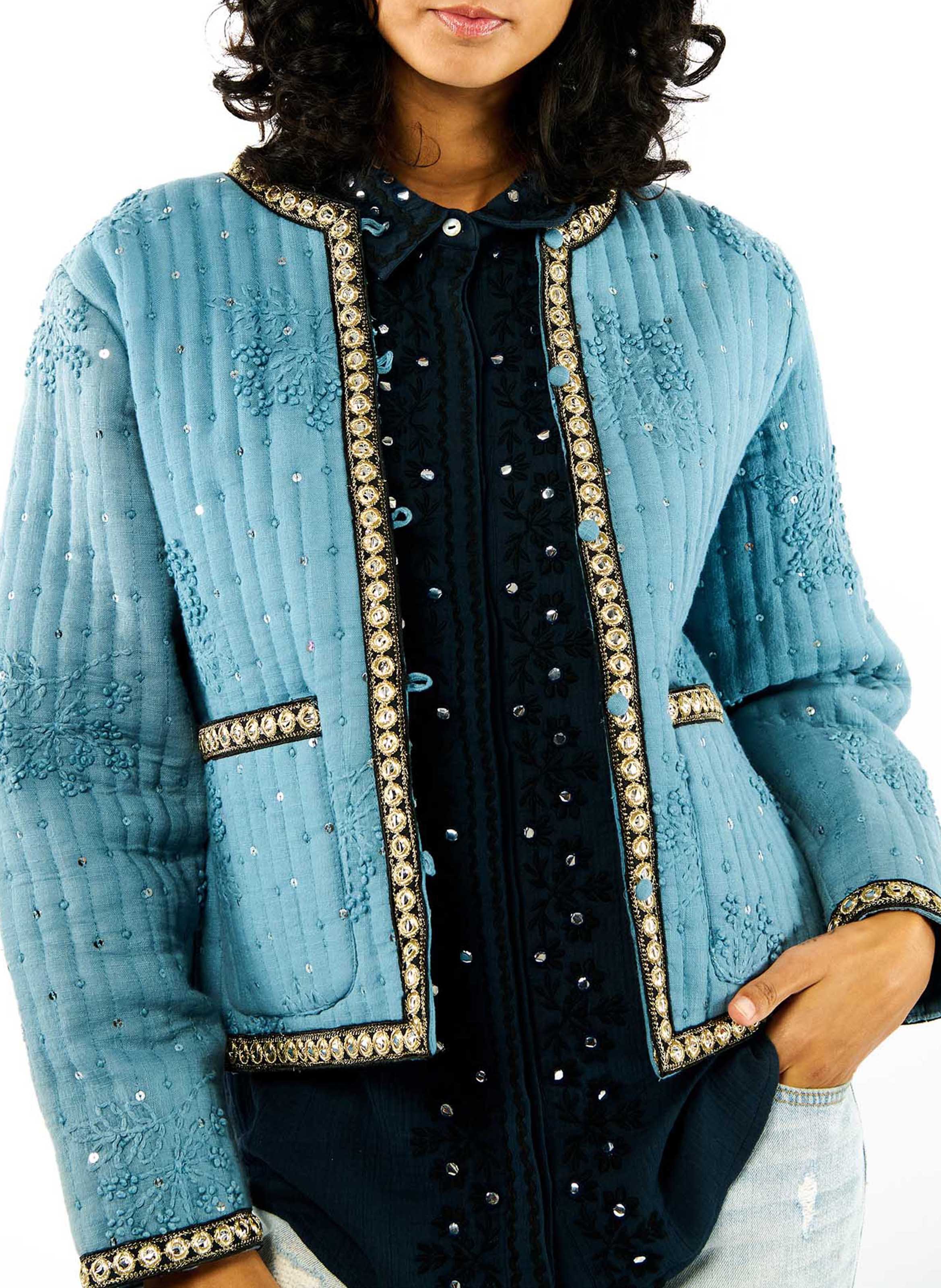 Straight cotton jacket WILD Blue