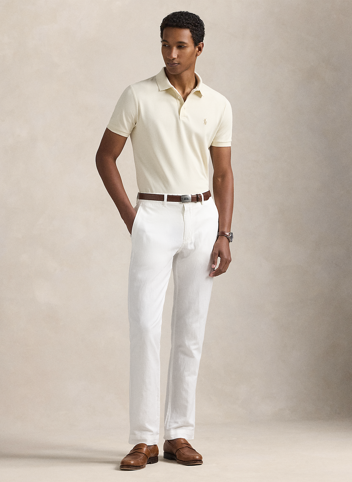 Slim-fit cotton-blend polo shirt POLO RALPH LAUREN Beige