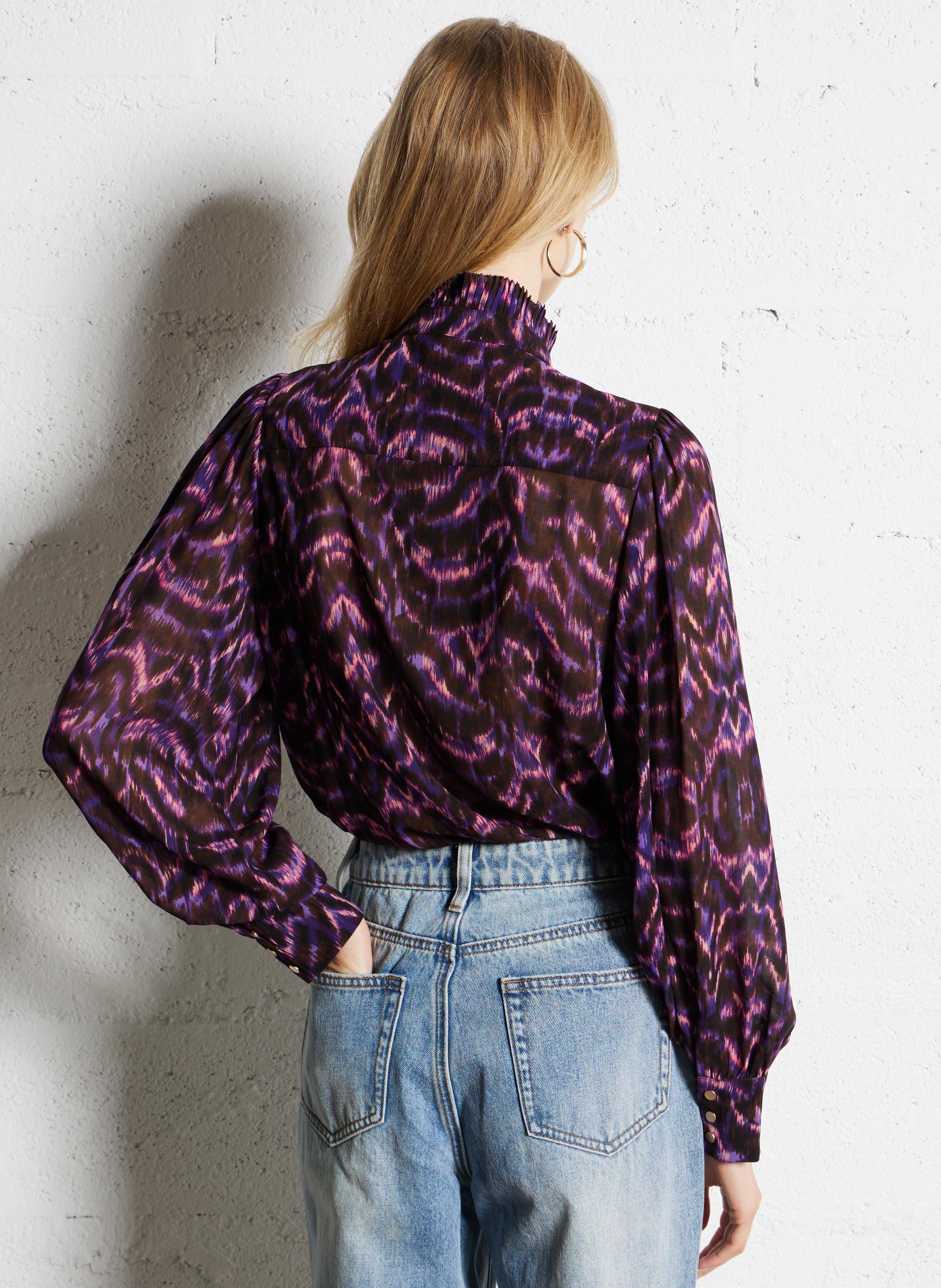 Straight buttoned blouse with patterns SUNCOO Purple