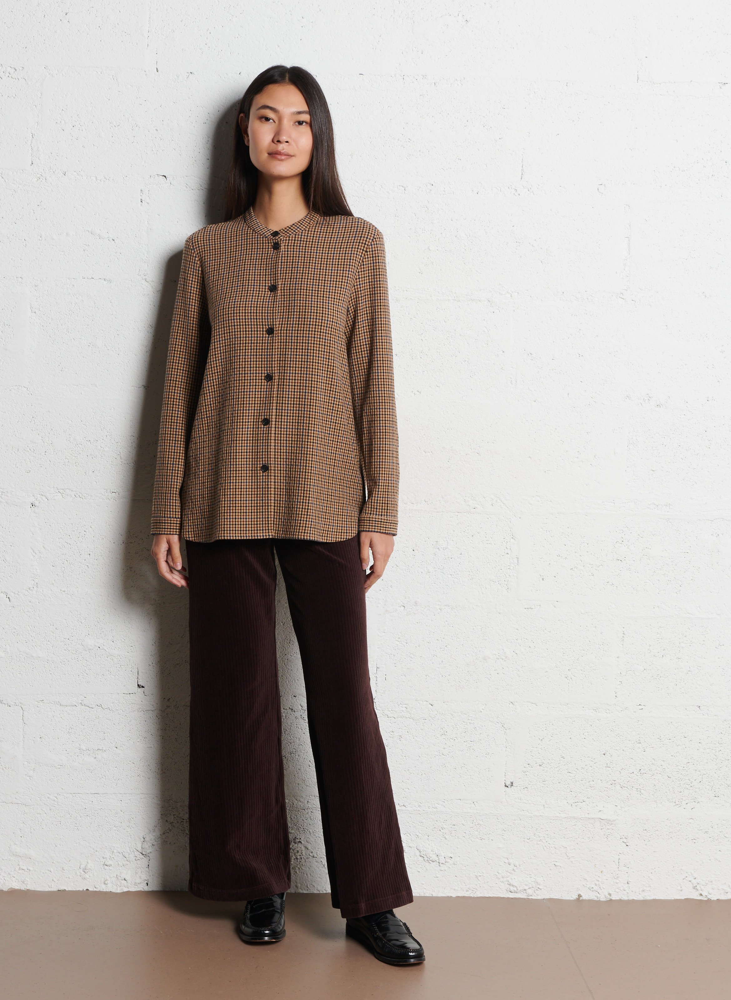 Oversized checkered overshirt NICE THINGS Beige