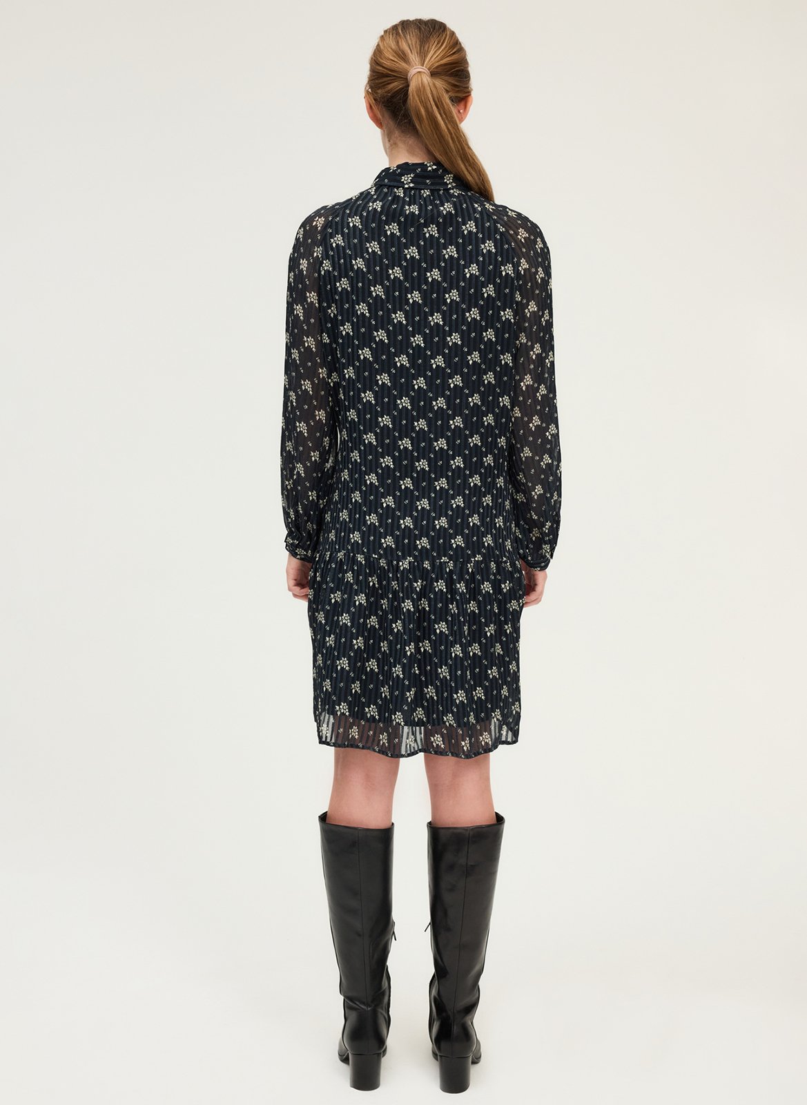 Halflange jurk met klassieke kraag en print PABLO Blauw