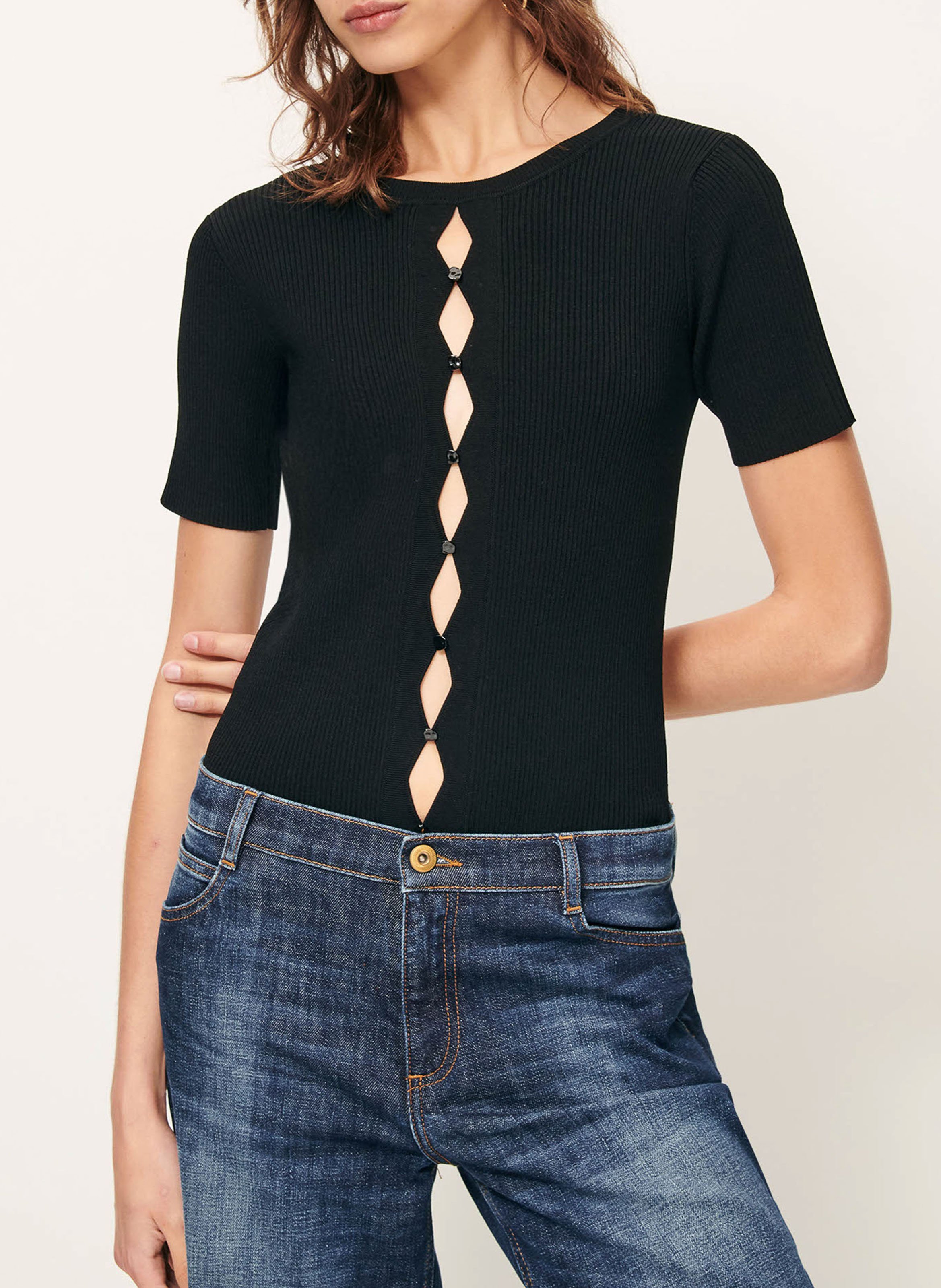 Fitted round neck sweater SESSUN Black