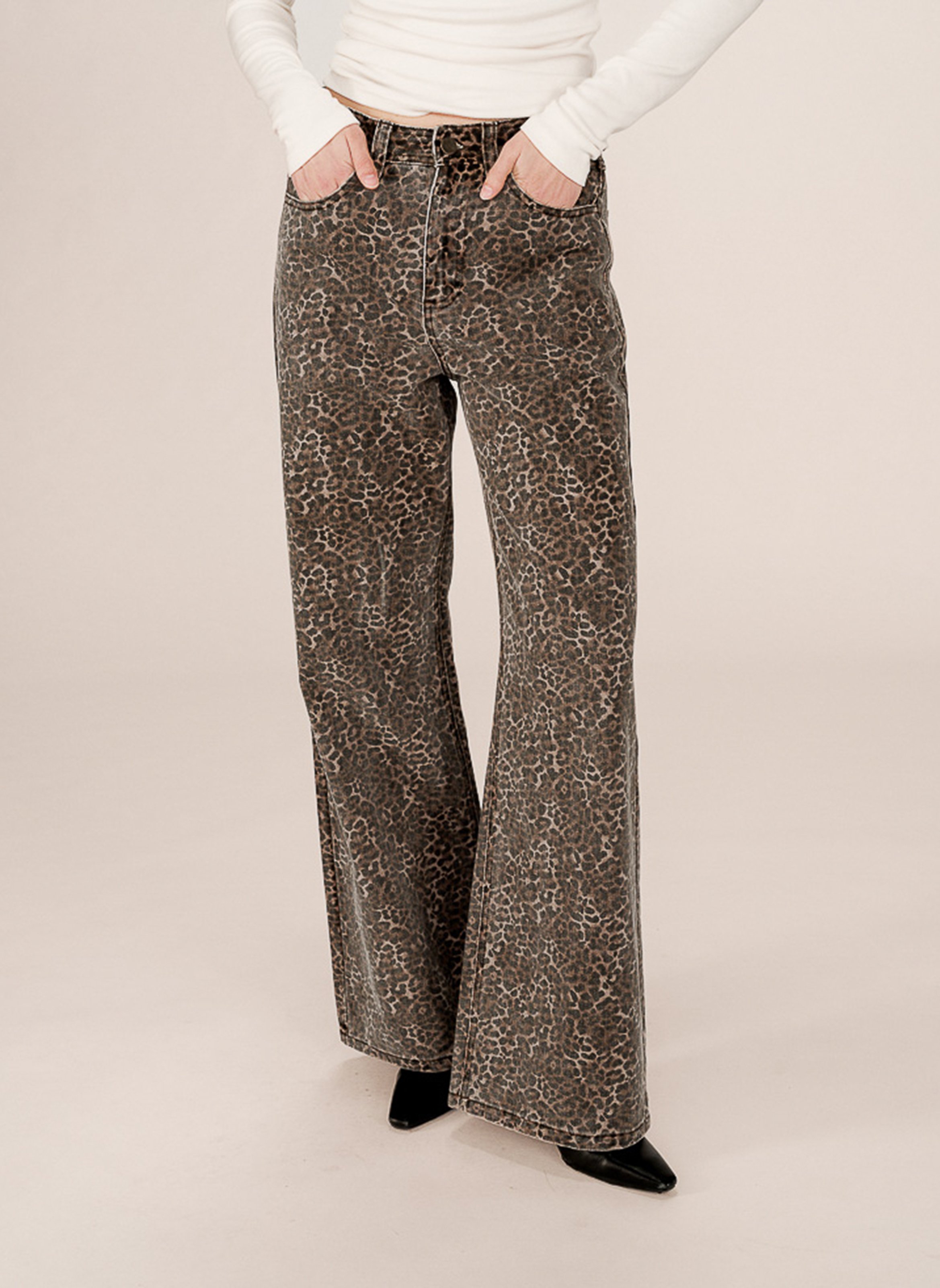 Leopard wide-leg cotton jeans GRACE ET MILA Brown