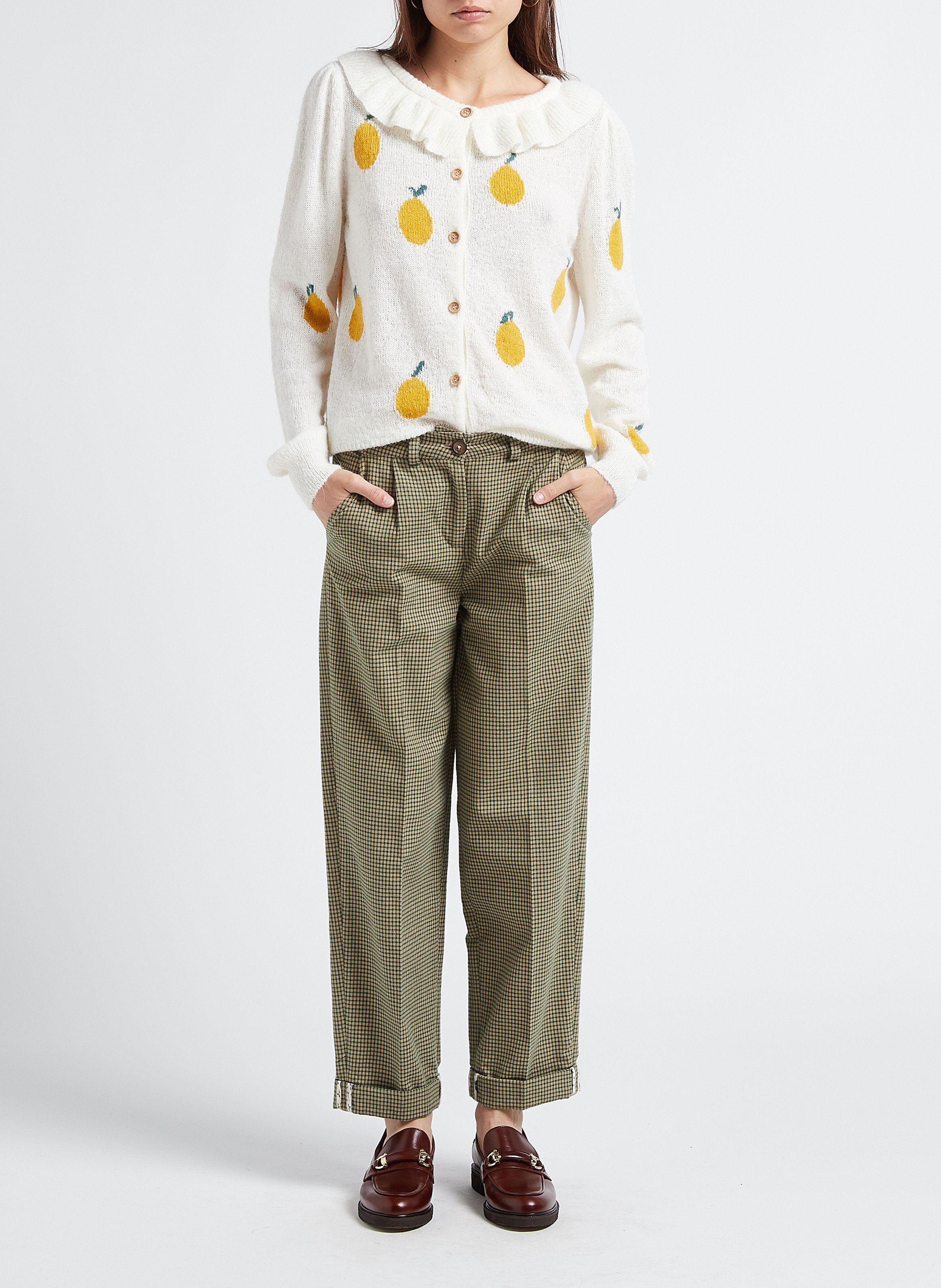 Gilet col rond en laine mélangé EMILE ET IDA Blanc